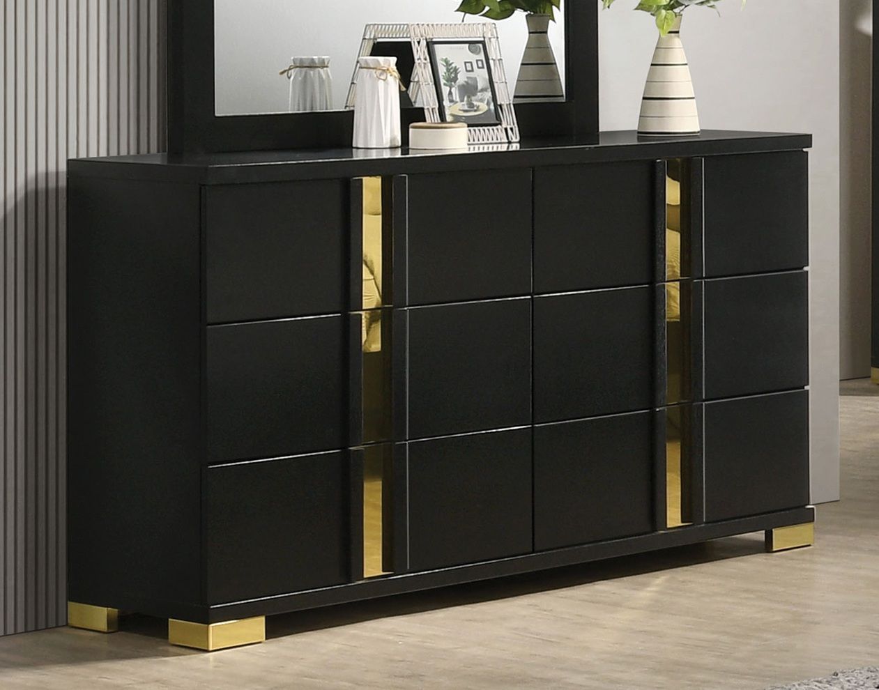 black and gold dresser Piano Leaf French Louis Chest of Drawers Elevate Your Home with Modern Elegance and Functionality Our 9 Aida Double Dresser (Black and