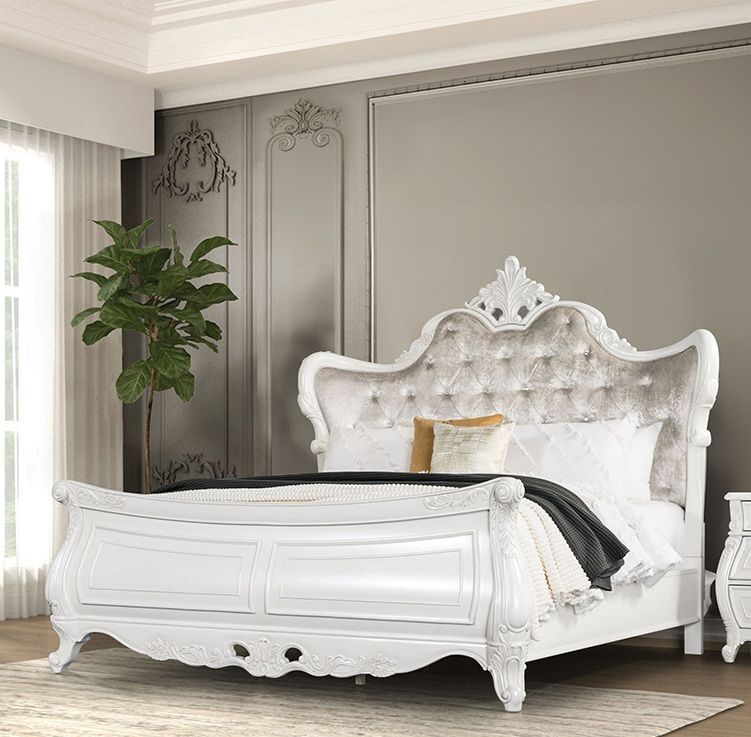 Valentini White King Sleigh Bed From Furniture of America