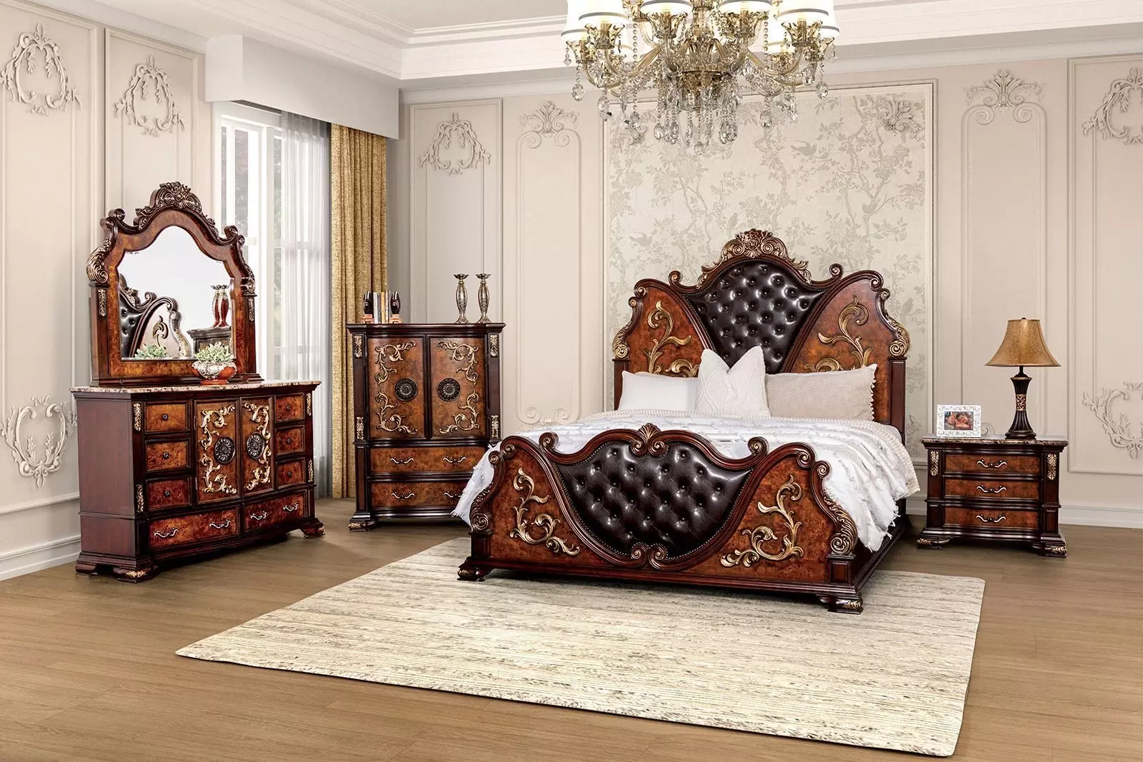 Aquilina Dark Cherry and Oak Panel Bedroom Set from Furniture of