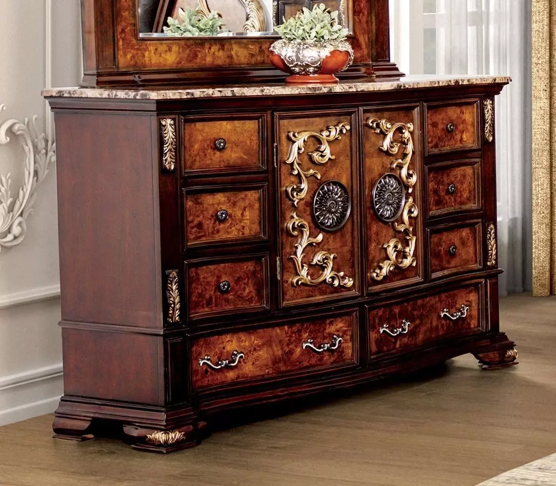 Aquilina Dark Cherry and Oak Panel Bedroom Set from Furniture of