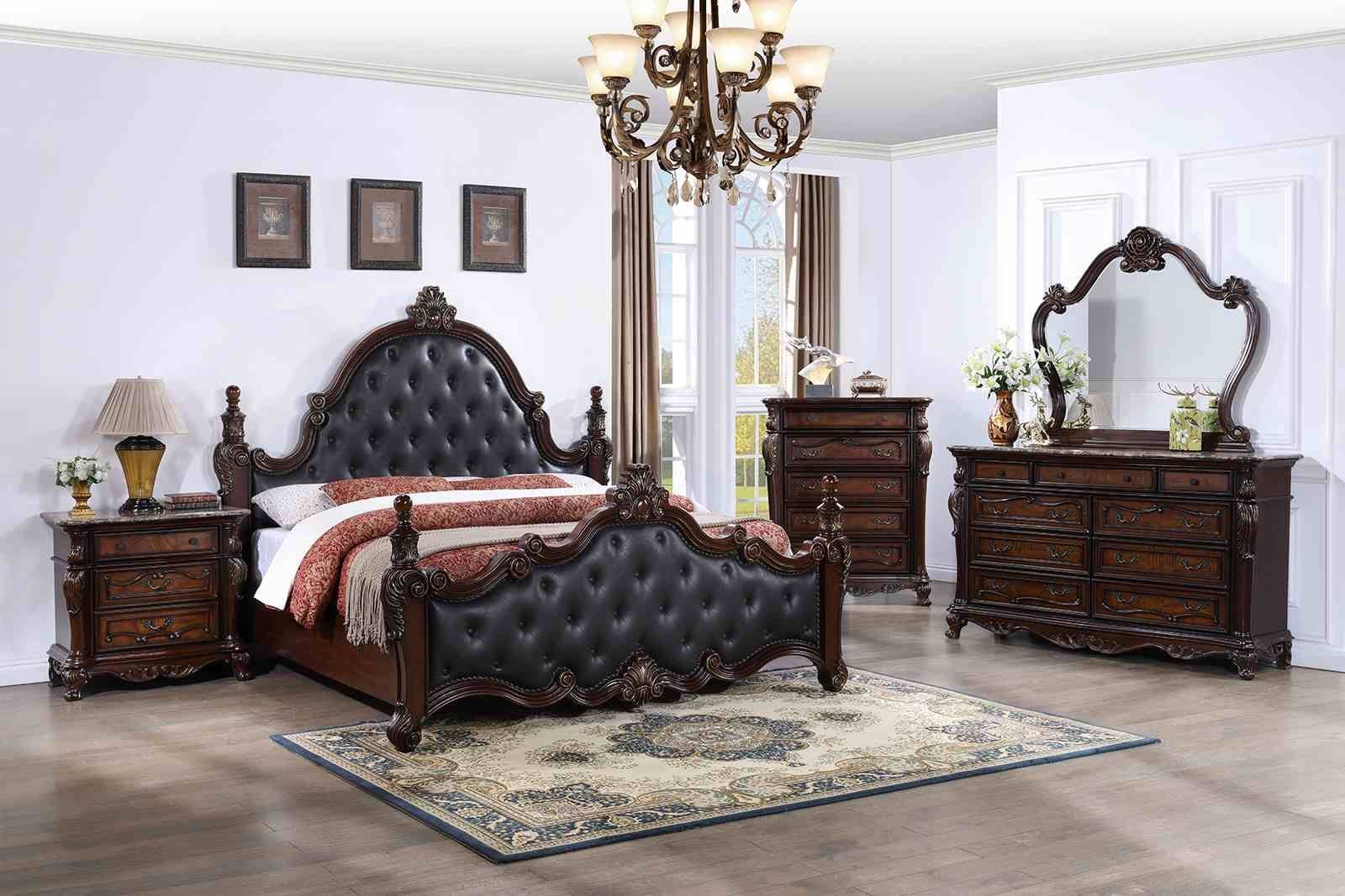 Cremona Dark Cherry and Gray King Upholstered Panel Bed with