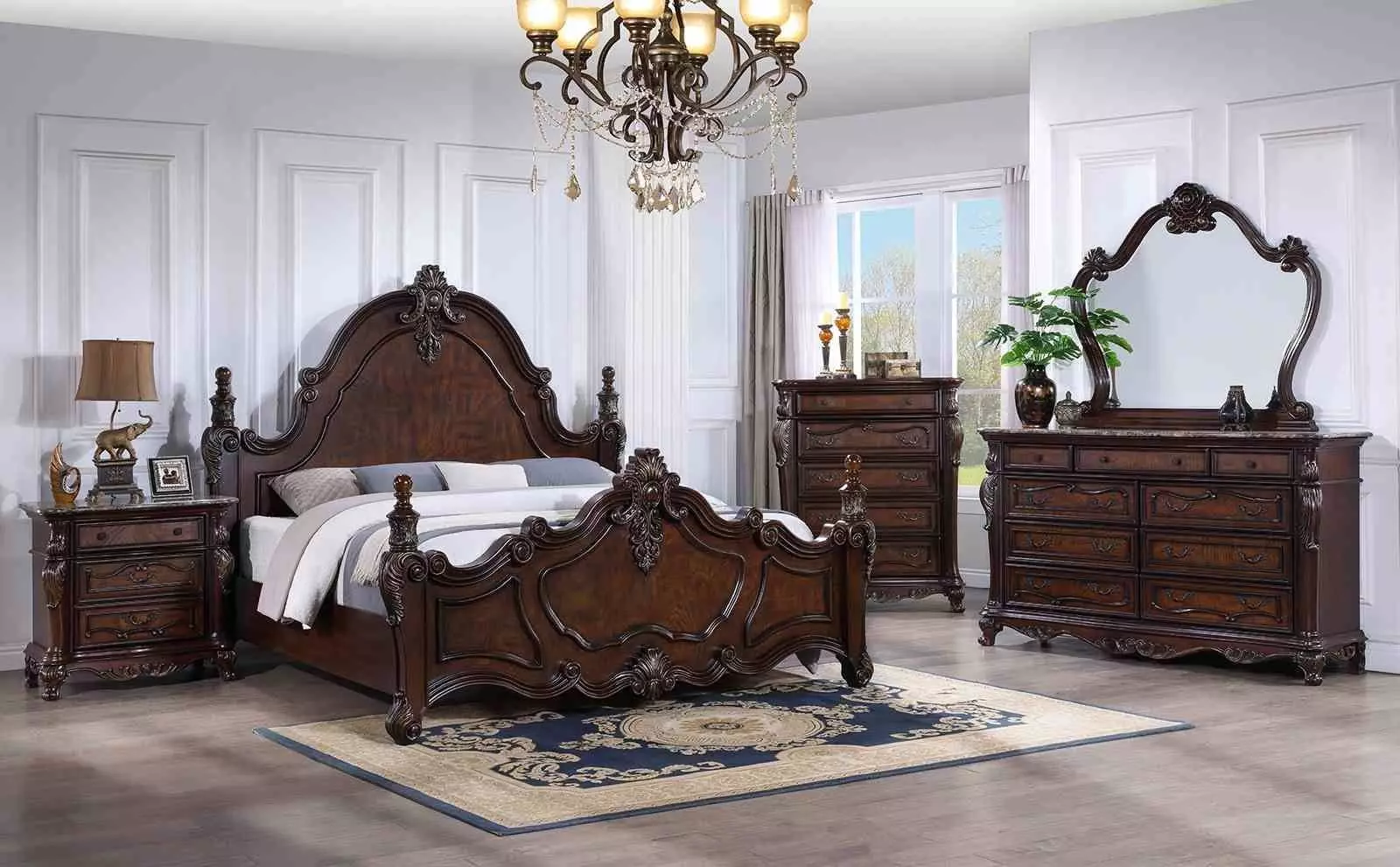 Francione Dark Cherry Panel Bedroom Set