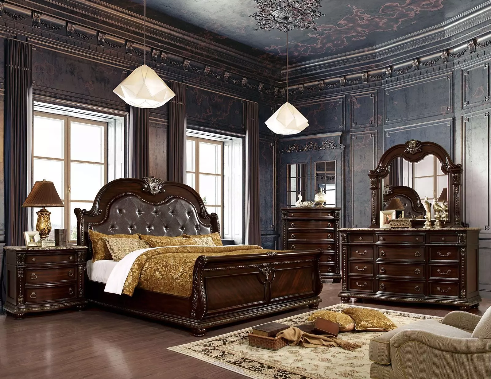 Fromberg Brown Cherry Sleigh Bedroom Set from Furniture of America