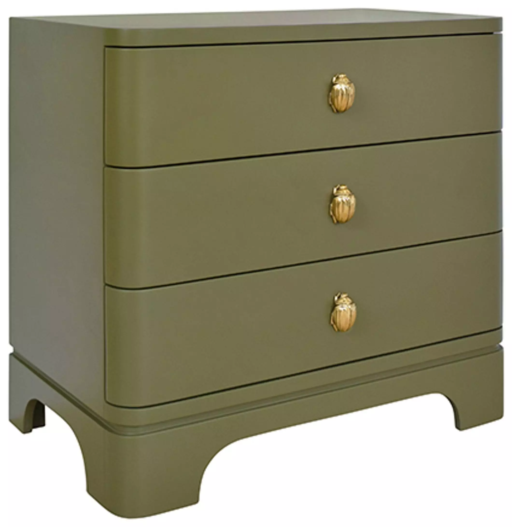 Fortune Matte Olive Green Lacquer Soft Close 3 Drawer Side Table
