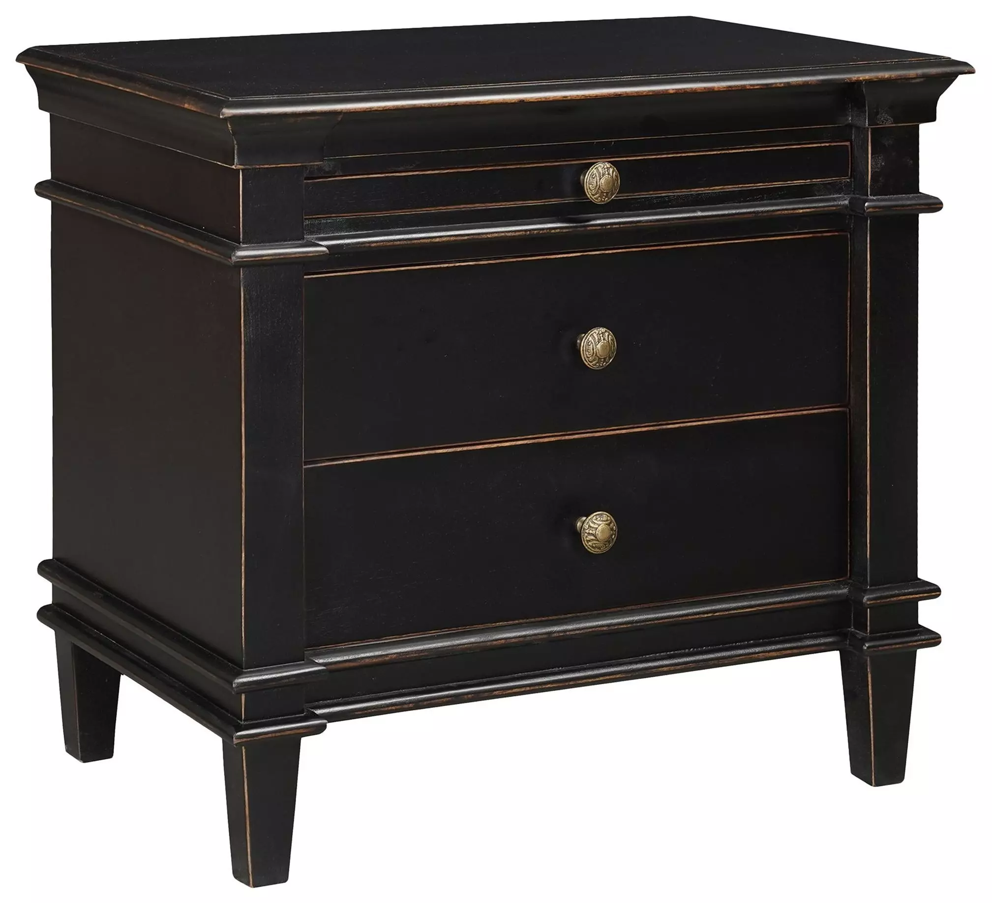 ヒストリー　NC-T3 美品 Trento Distressed Black 3 Drawer Nightstand From World Interiors