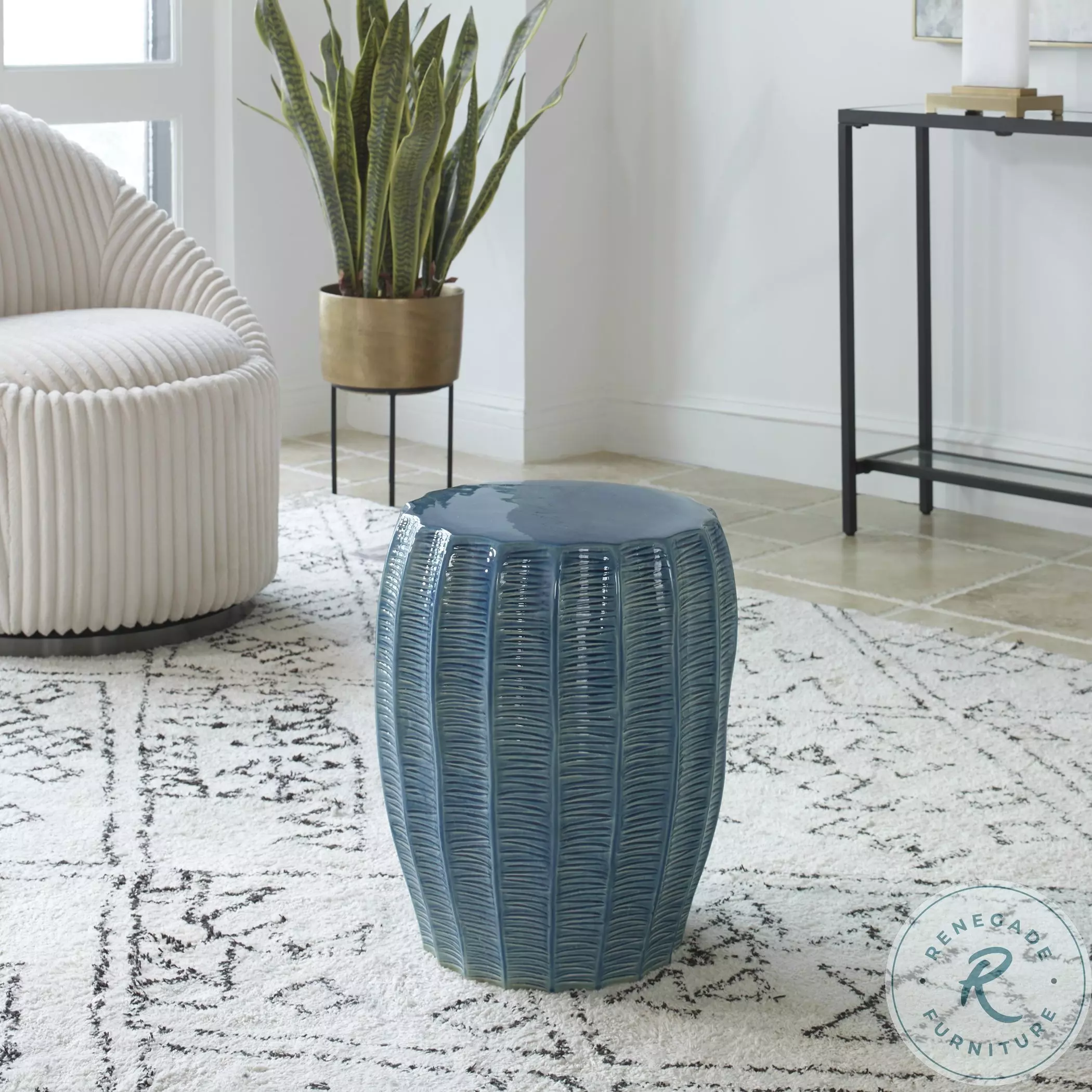 Harbor Aqua Blue Glaze Outdoor Garden Stool From Home Gallery