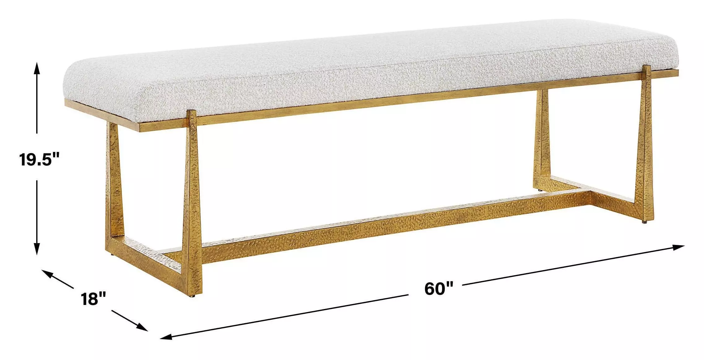 Midas White and Gold Upholstered Long Accent Bench
