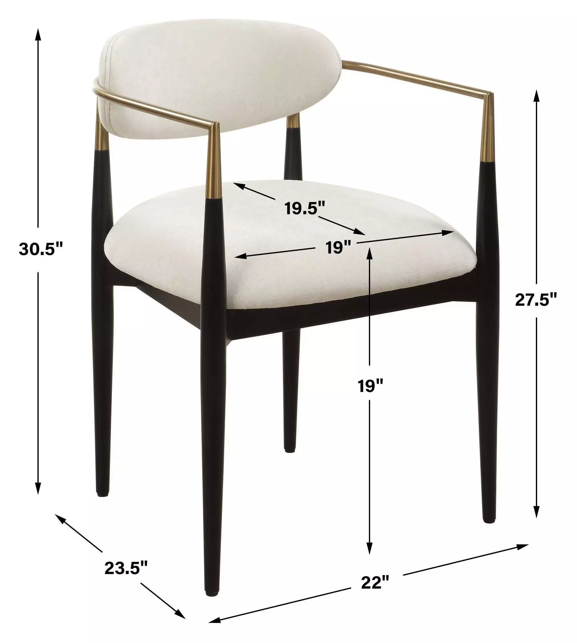 Alden Off White and Black Upholstered Dining Arm Chair