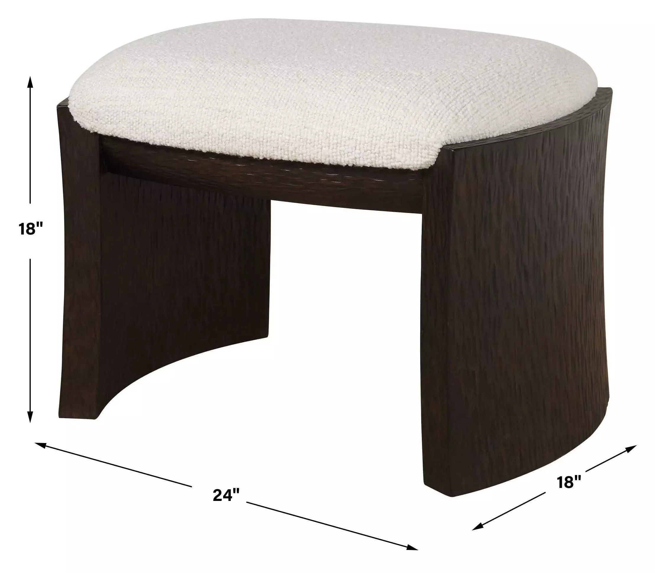 Port Texture White and Walnut Upholstered Small Accent Bench