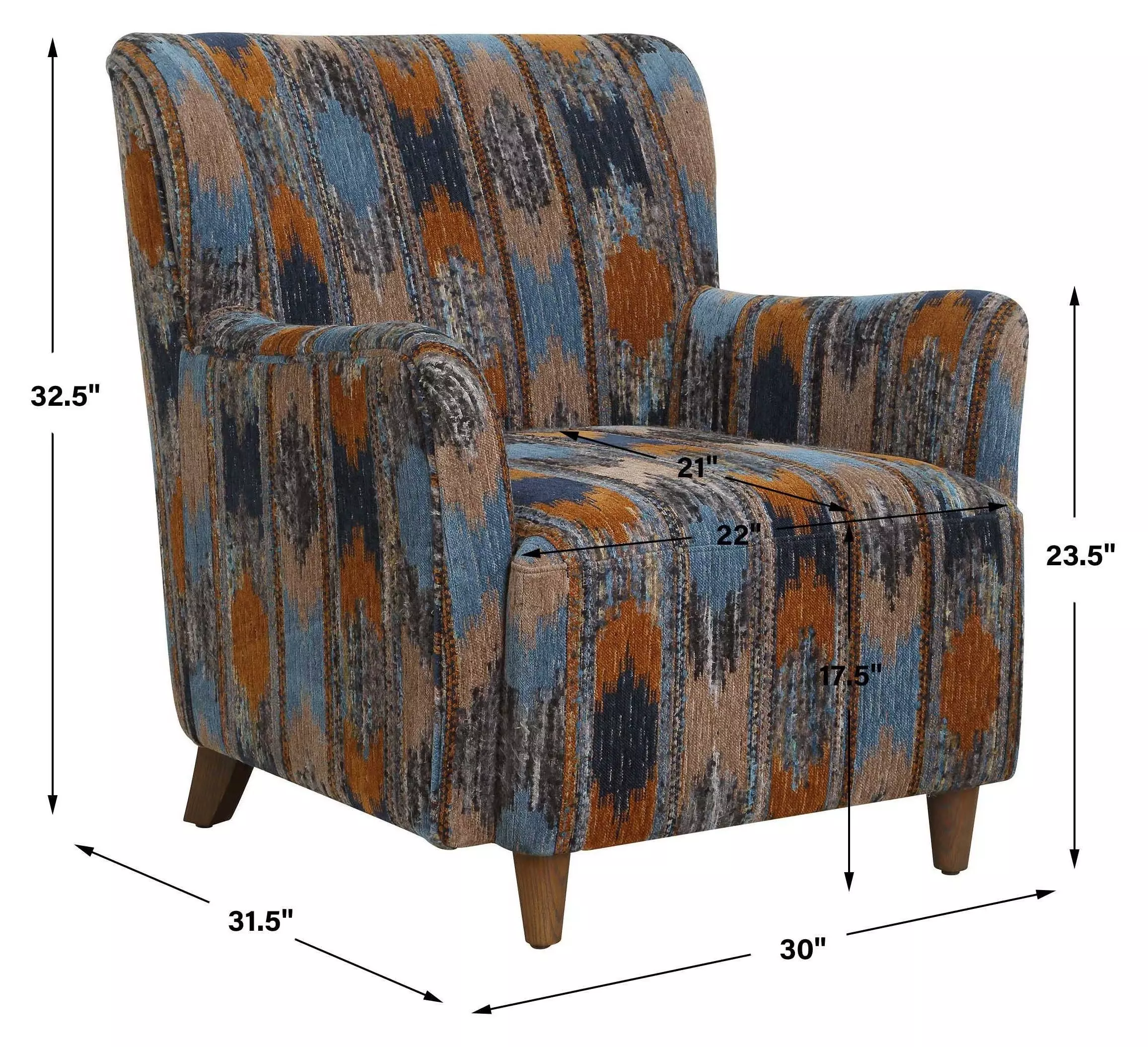 Prescott Blue and Orange Upholstered Ikat Arm Chair