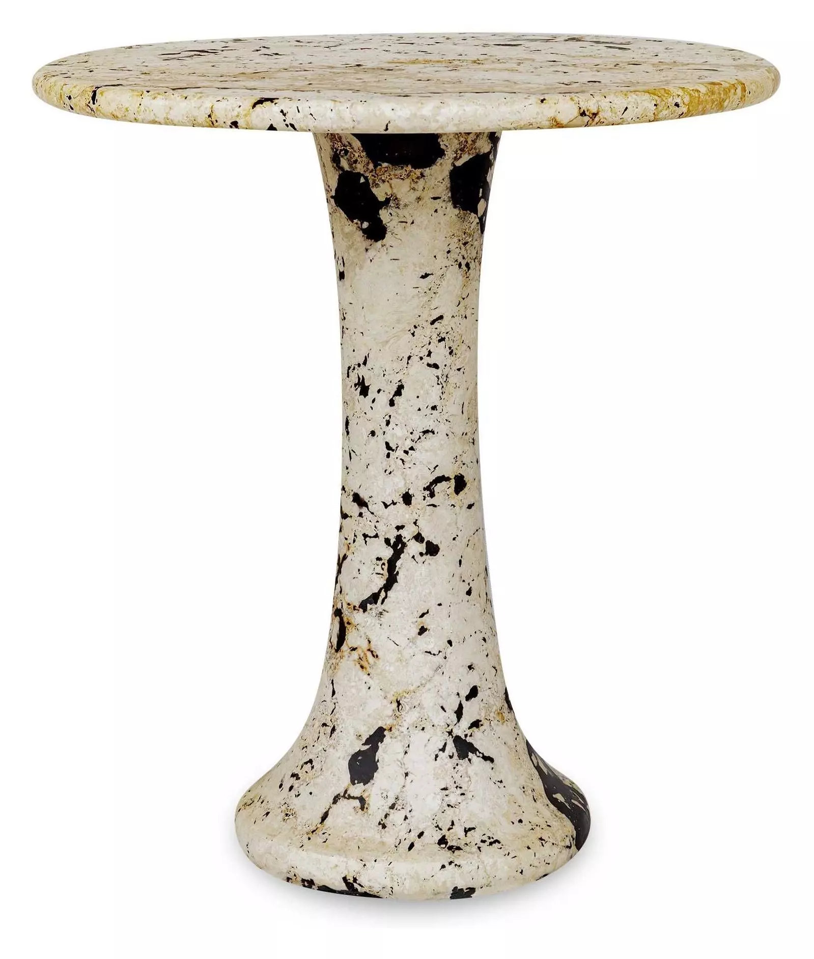 Cadas Limestone and Black Outdoor Round Stone Top Side Table