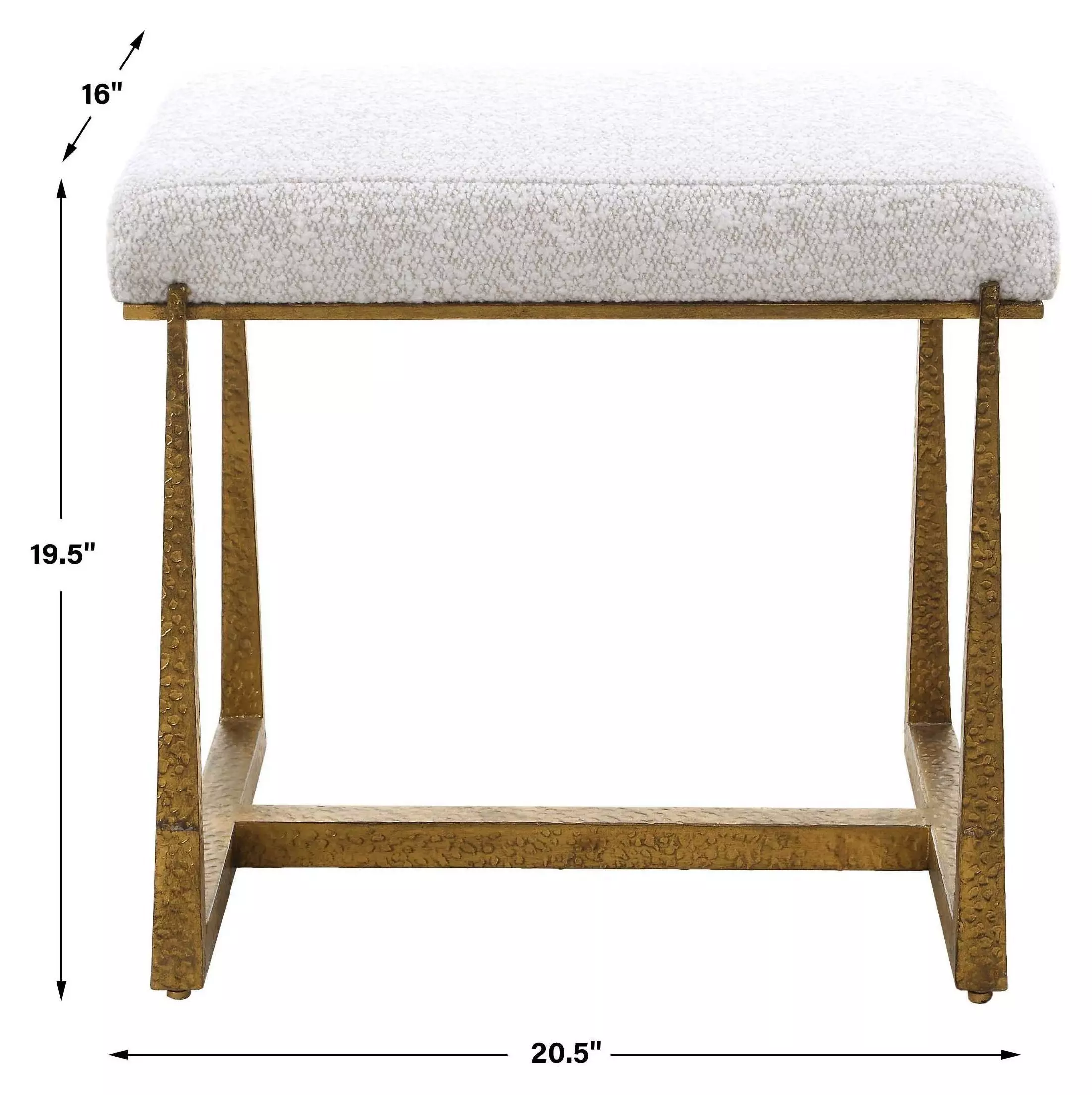 Midas White and Gold Upholstered Small Accent Bench