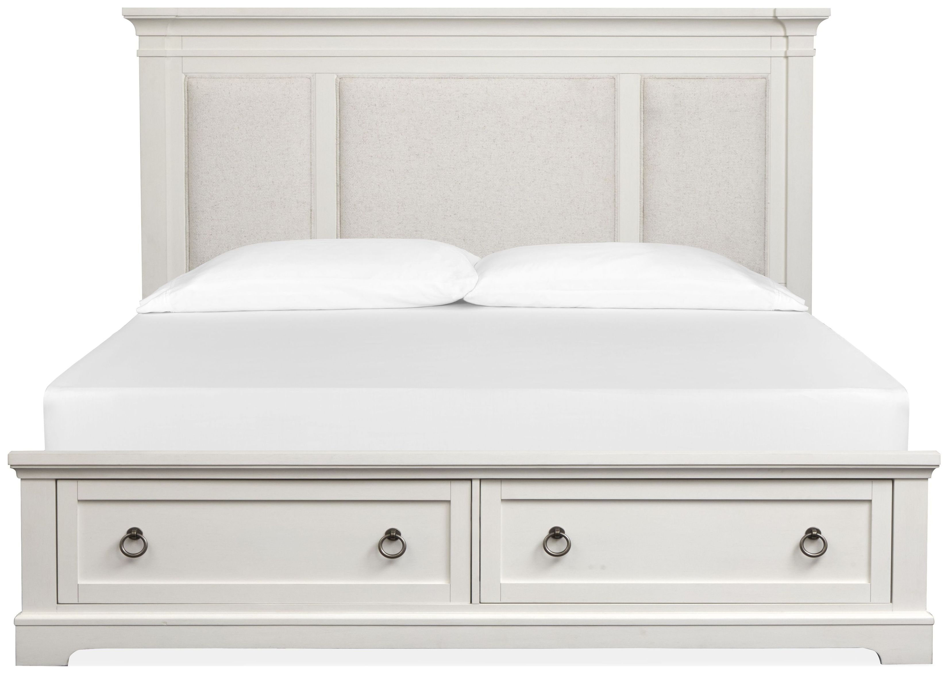 Crownfall Whisper White and Cerused Nutmeg King Upholstered