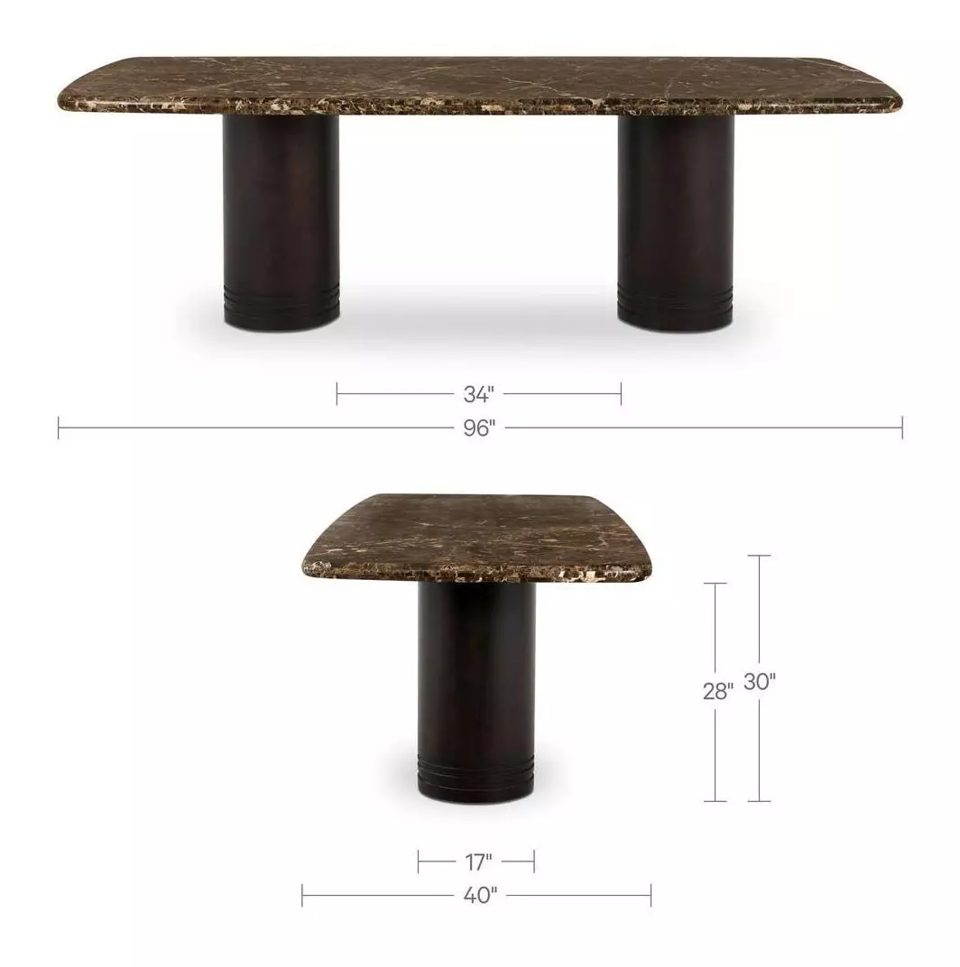 Daphne Dark Emperador 96" Rectangular Marble Top Dining Table