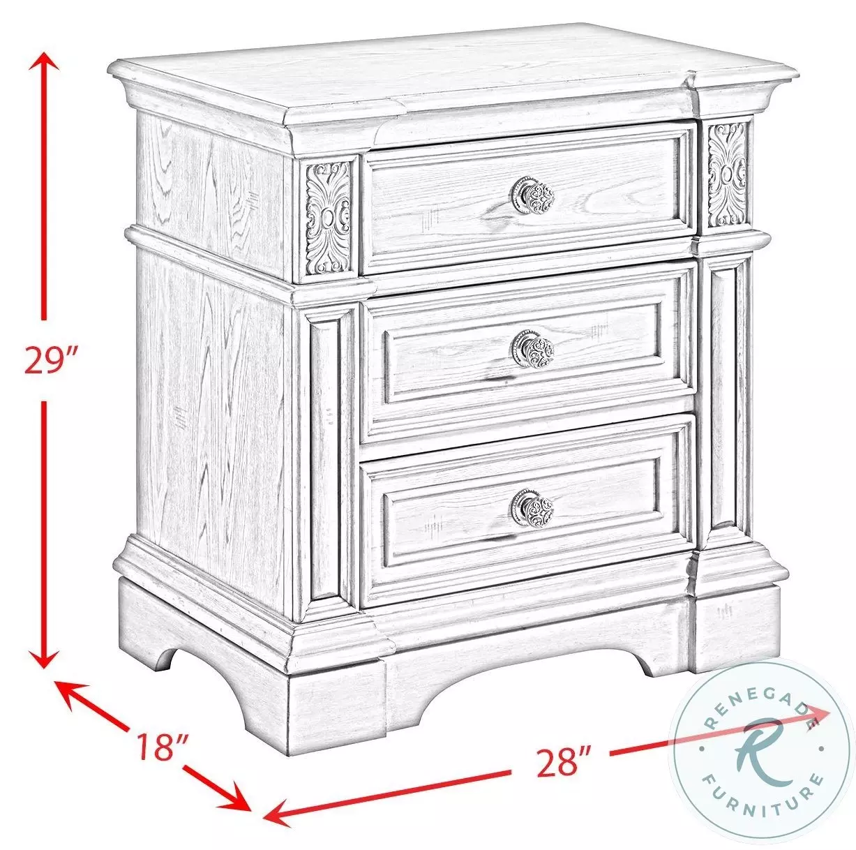 Brookstone Aged Grey 3 Drawer Nightstand