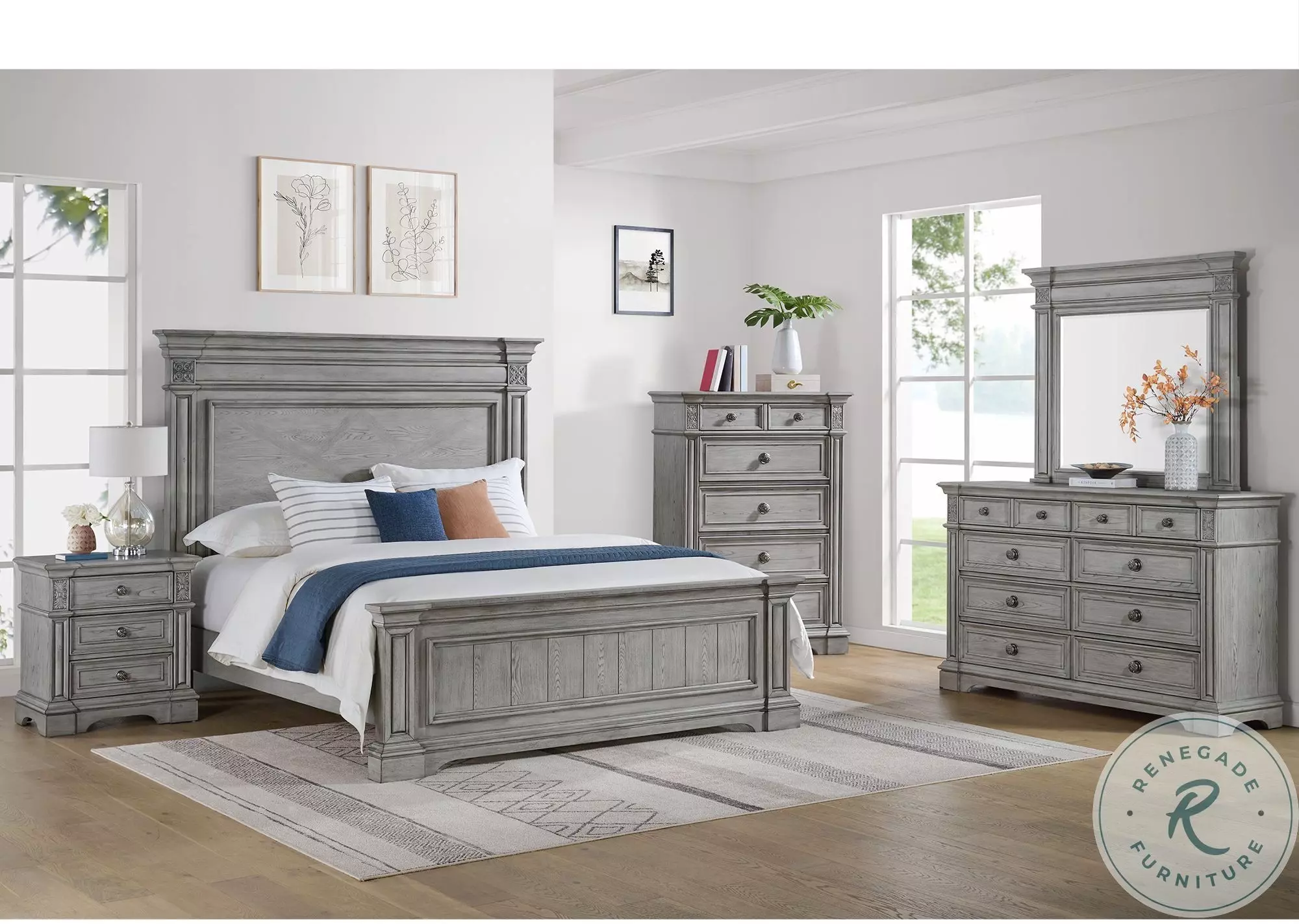 Brookstone Aged Grey Panel Bedroom Set from Picket House