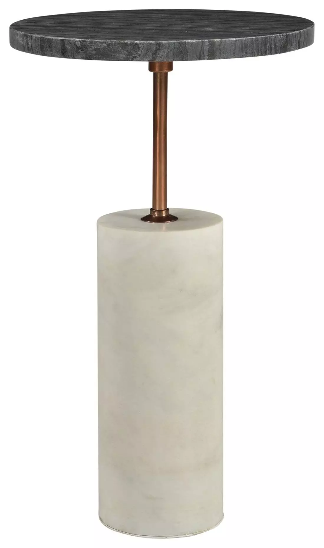 Kendrick Modern Dark Grey Marble Gold Iron White Pedestal Round Drink Side Table