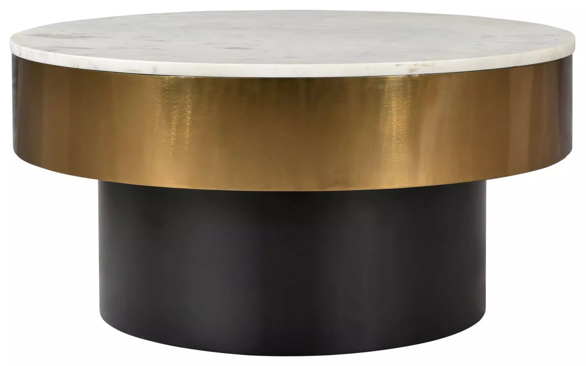 Wilburn Regency White Marble Top Gold Rim Black Iron Base Round Coffee Table
