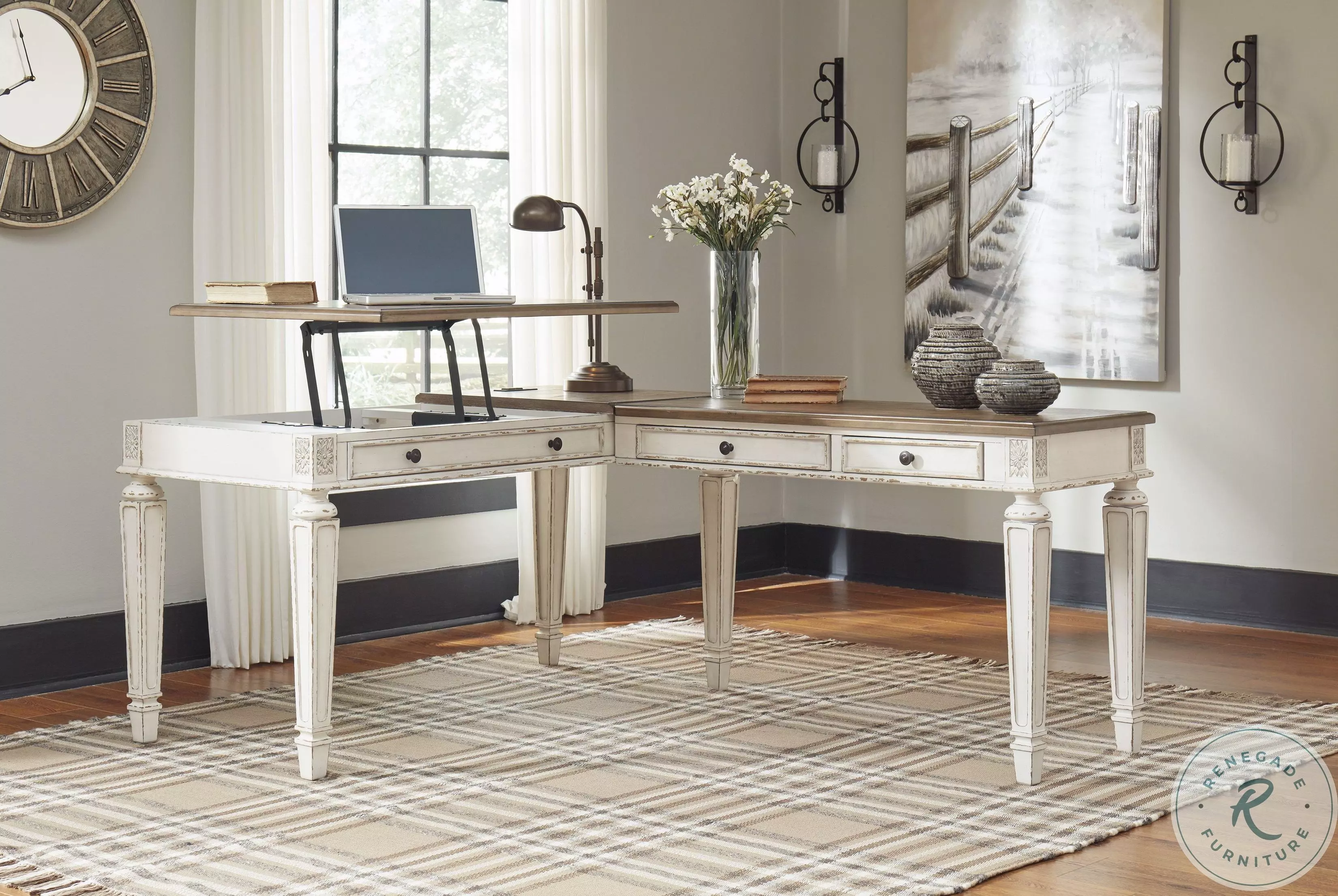 Realyn White And Brown Home Office Desk with Return from Ashley