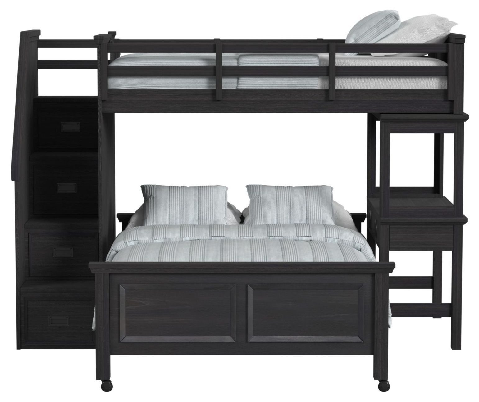 Brooklyn Charcoal Twin Over Full Storage Loft Bed with Staircase and ...
