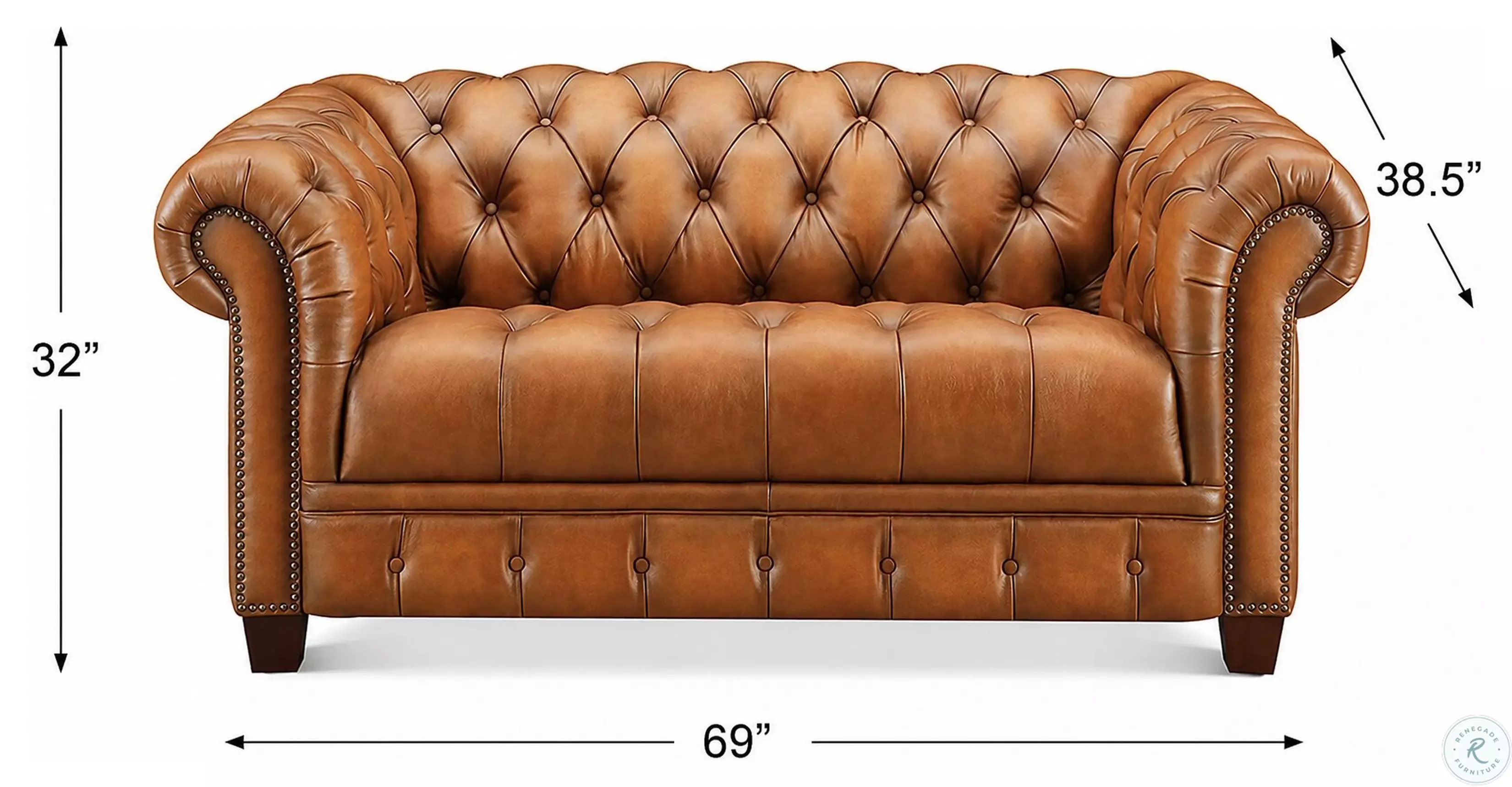 Haworth Saddle Leather 69" Loveseat with Nailhead Trim