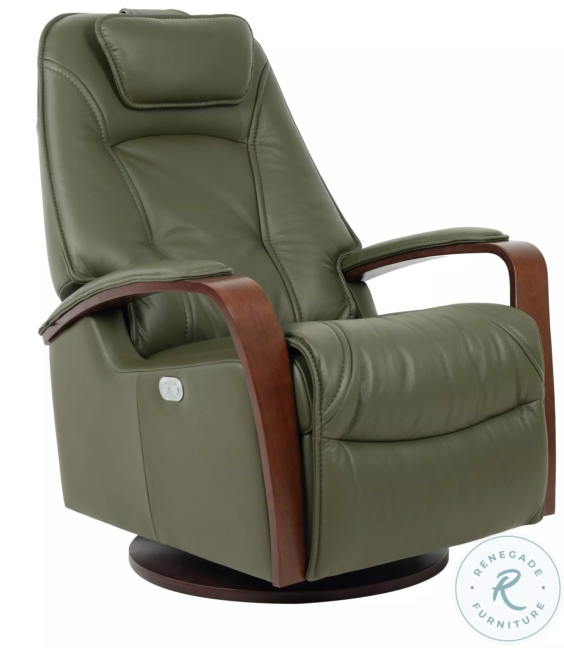 Helsinki Martini Olive Leather Swivel Glider Small Power Recliner