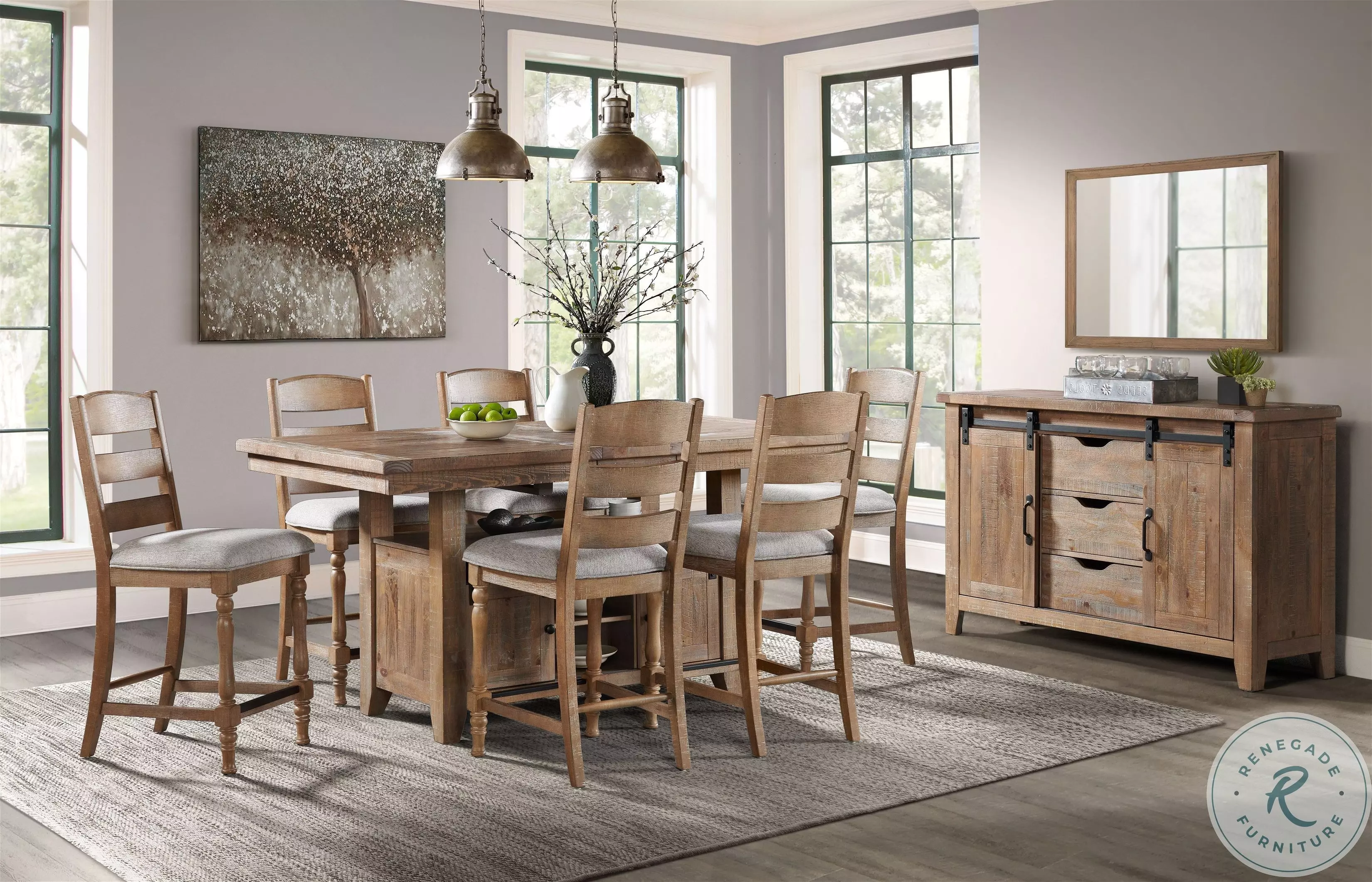 Hernest | 59 Inch Mid Century Brown Round Wooden Dining