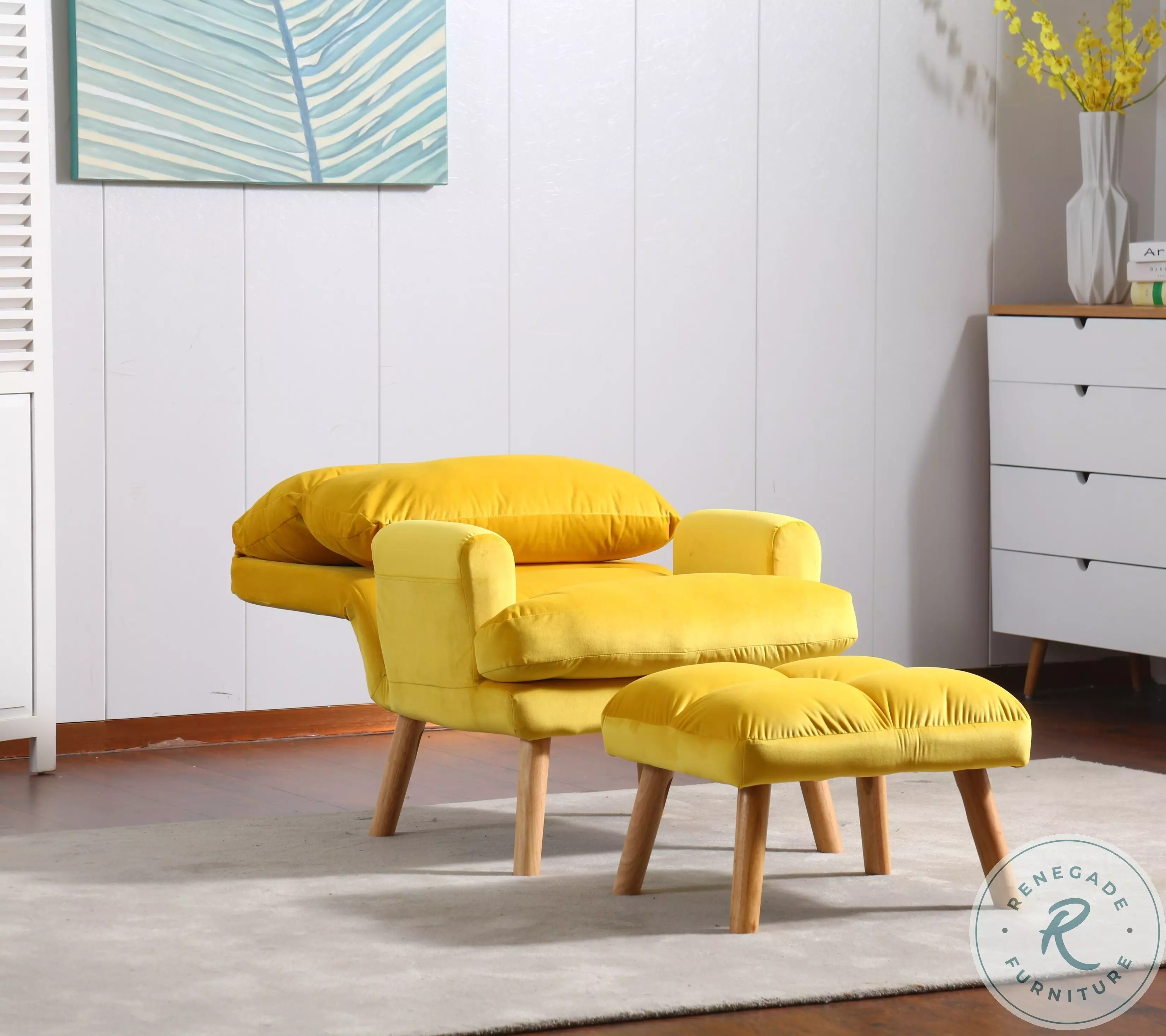 HM1760YW-1 Yellow Accent Chair With Ottoman From Homelegance
