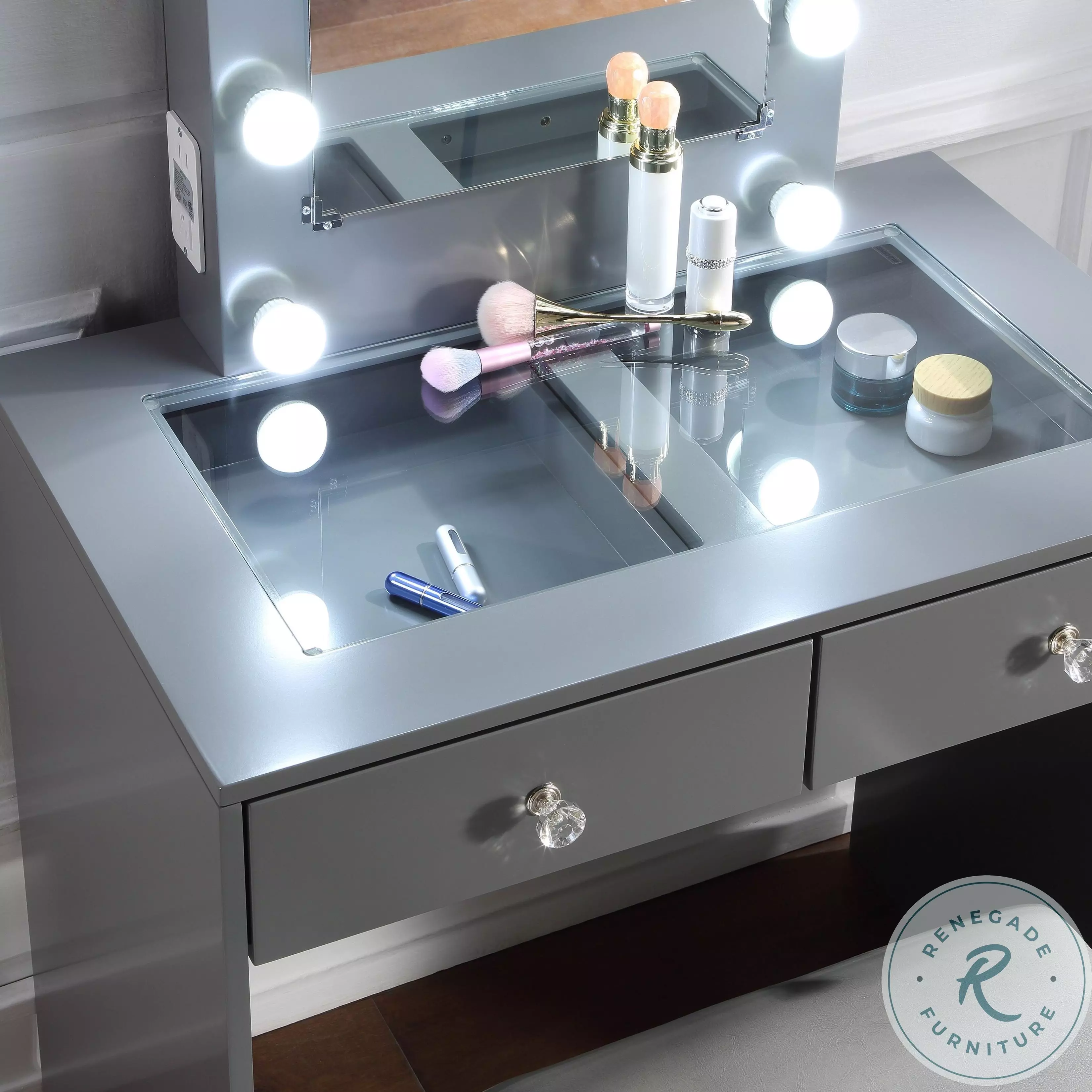 HM7878GY-15 Grey Vanity And Stool From Home Gallery Stores | Home