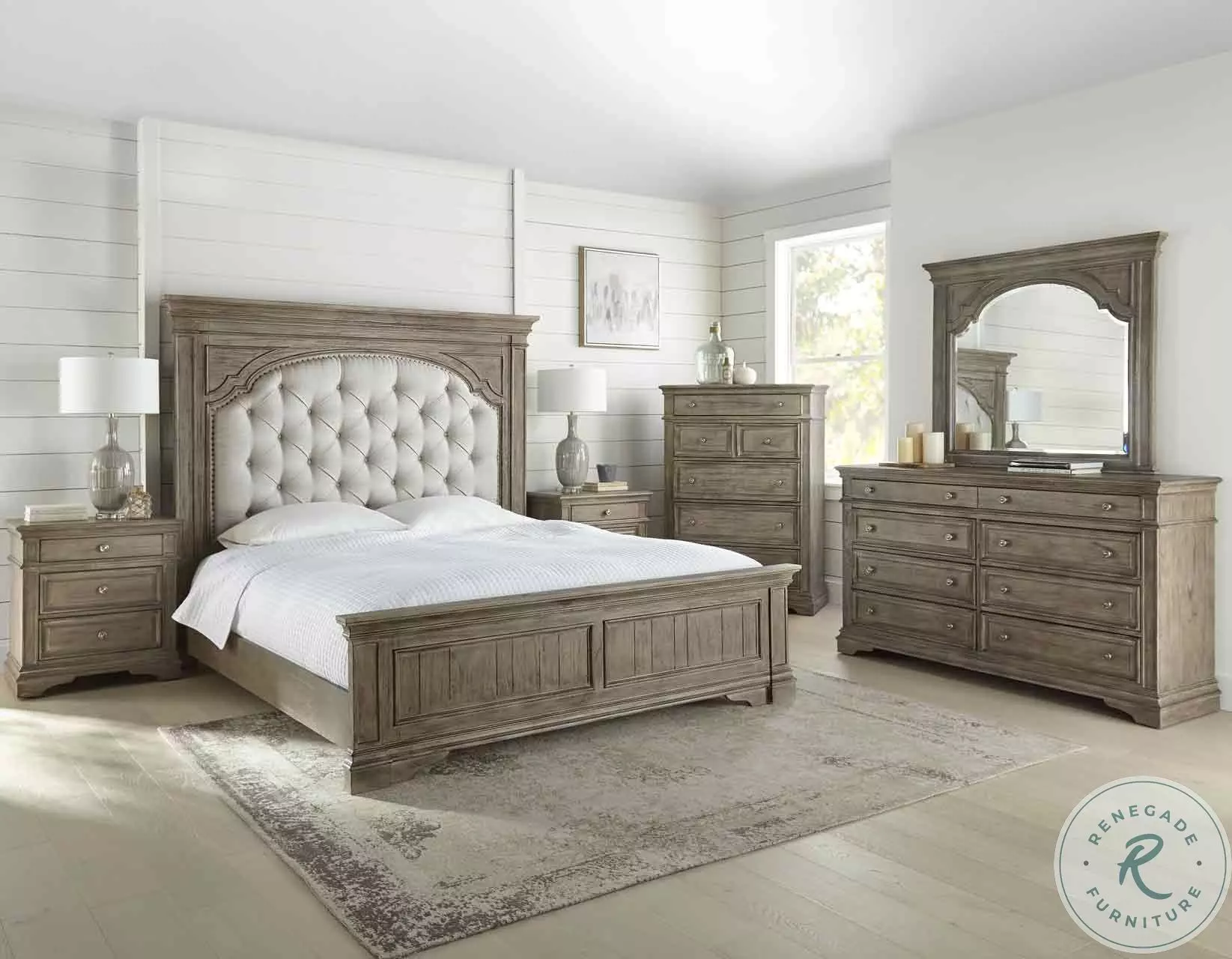 Highland Park Waxed Driftwood Upholstered King Panel Bed From Home