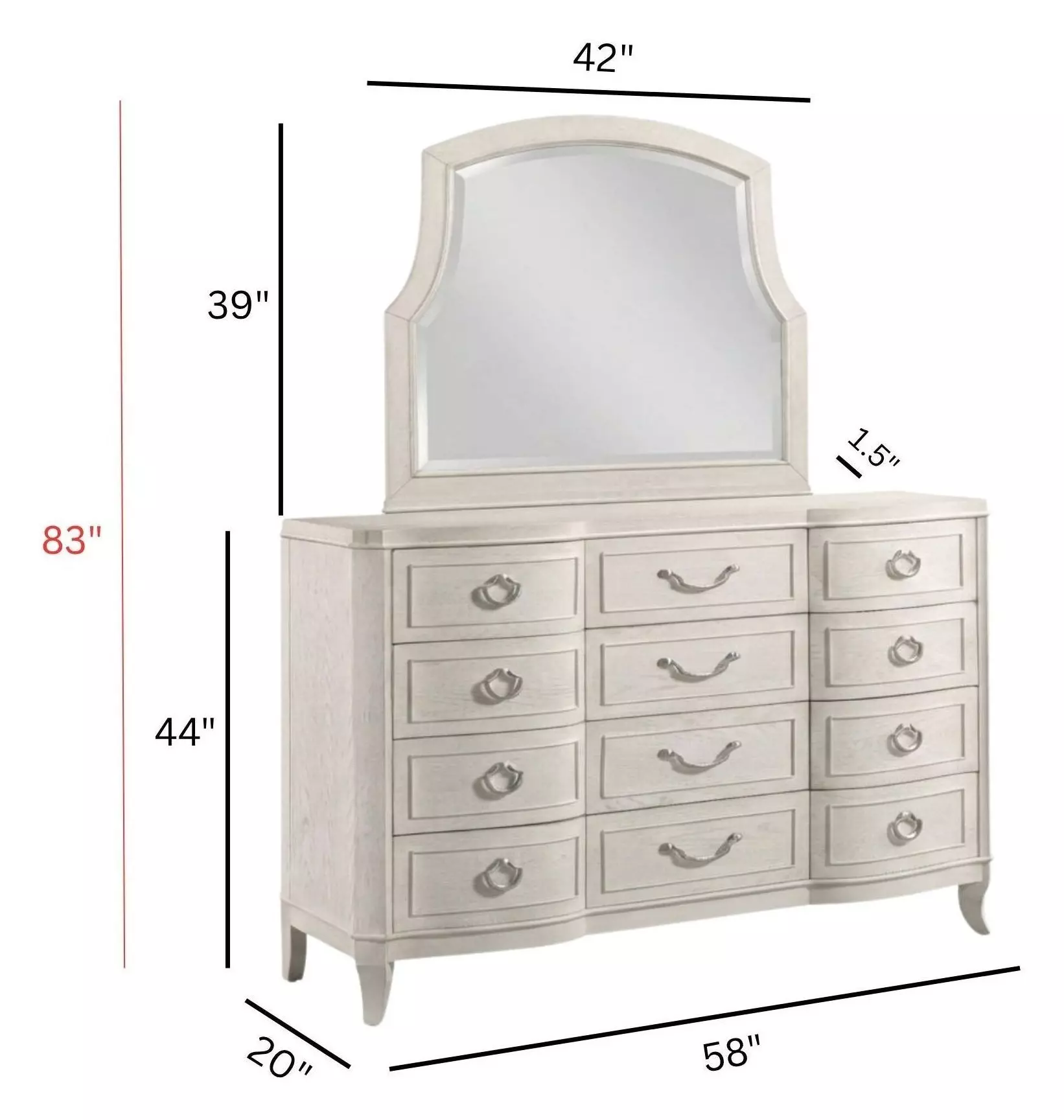 Harmony Eggshell 12 Drawer Emelie Dresser with Arched Angeline Mirror