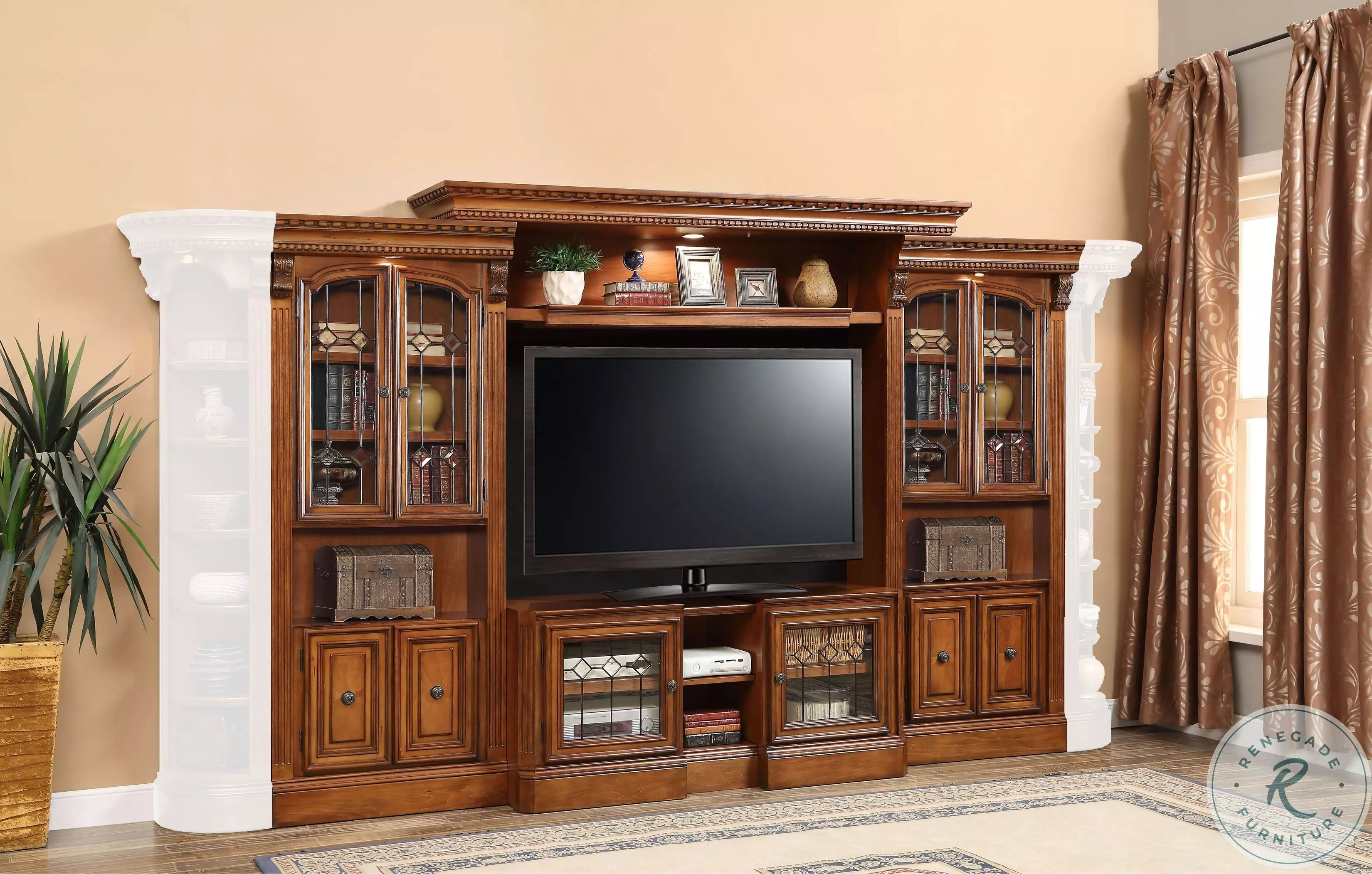 Hayes Antique Vintage Pecan 4 Piece Large Entertainment Wall From