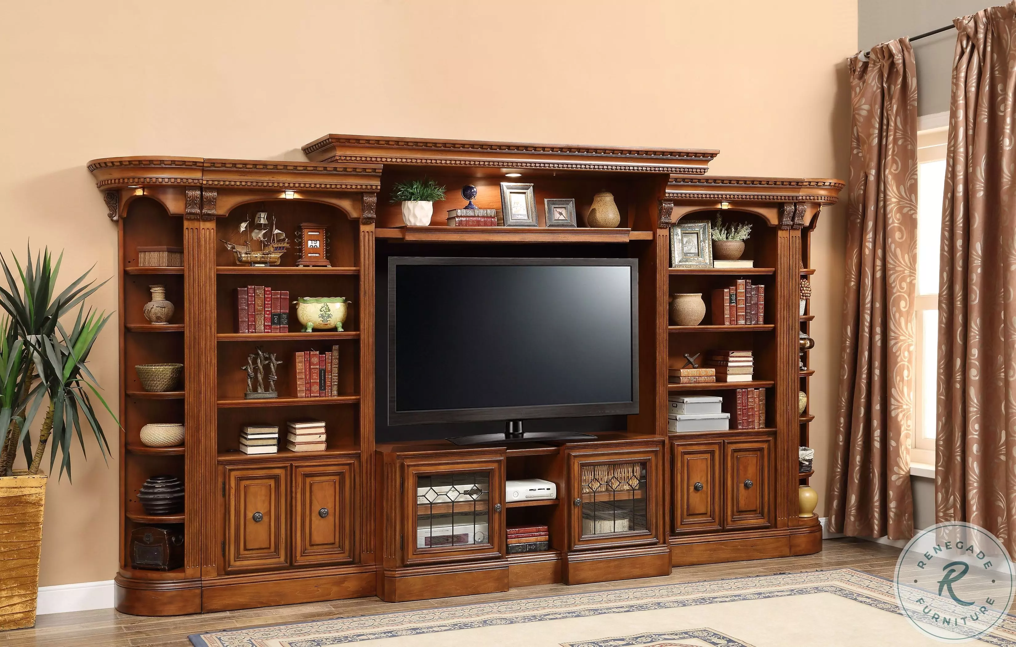 Hayes Antique Vintage Pecan 6 Piece Small Entertainment Wall From