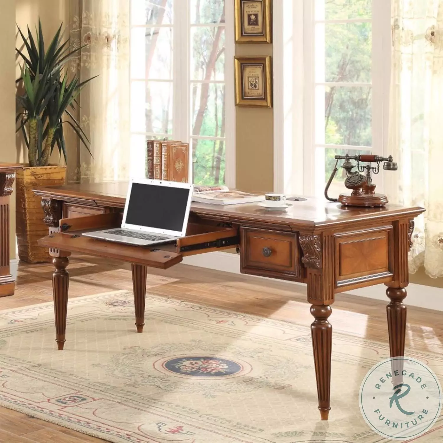 Hayes Antique Vintage Pecan Writing Desk From Golden Crest Home
