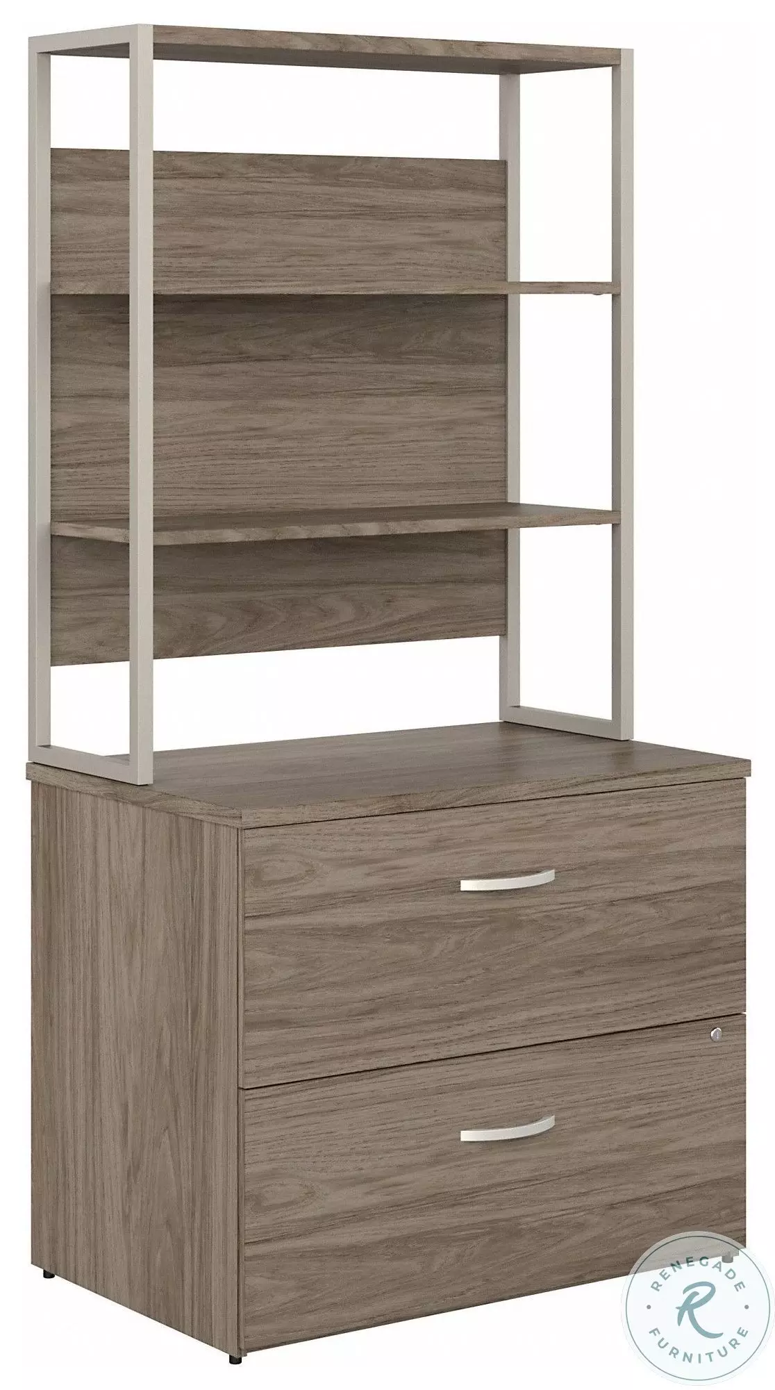 Hybrid Modern Hickory 2 Drawer Lateral File Cabinet with Hutch