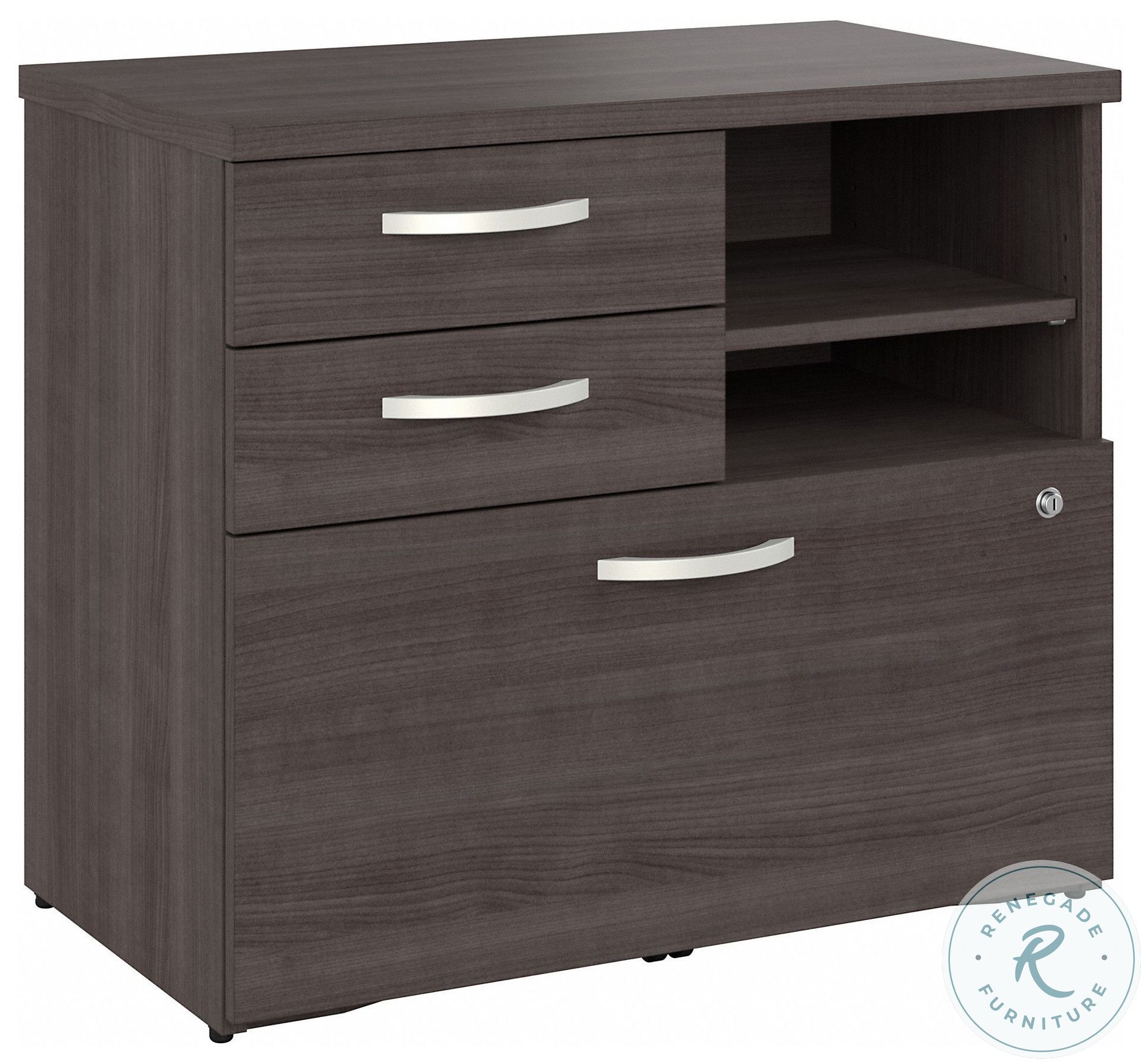 Hybrid Storm Gray Office Storage with Drawers and Shelves From