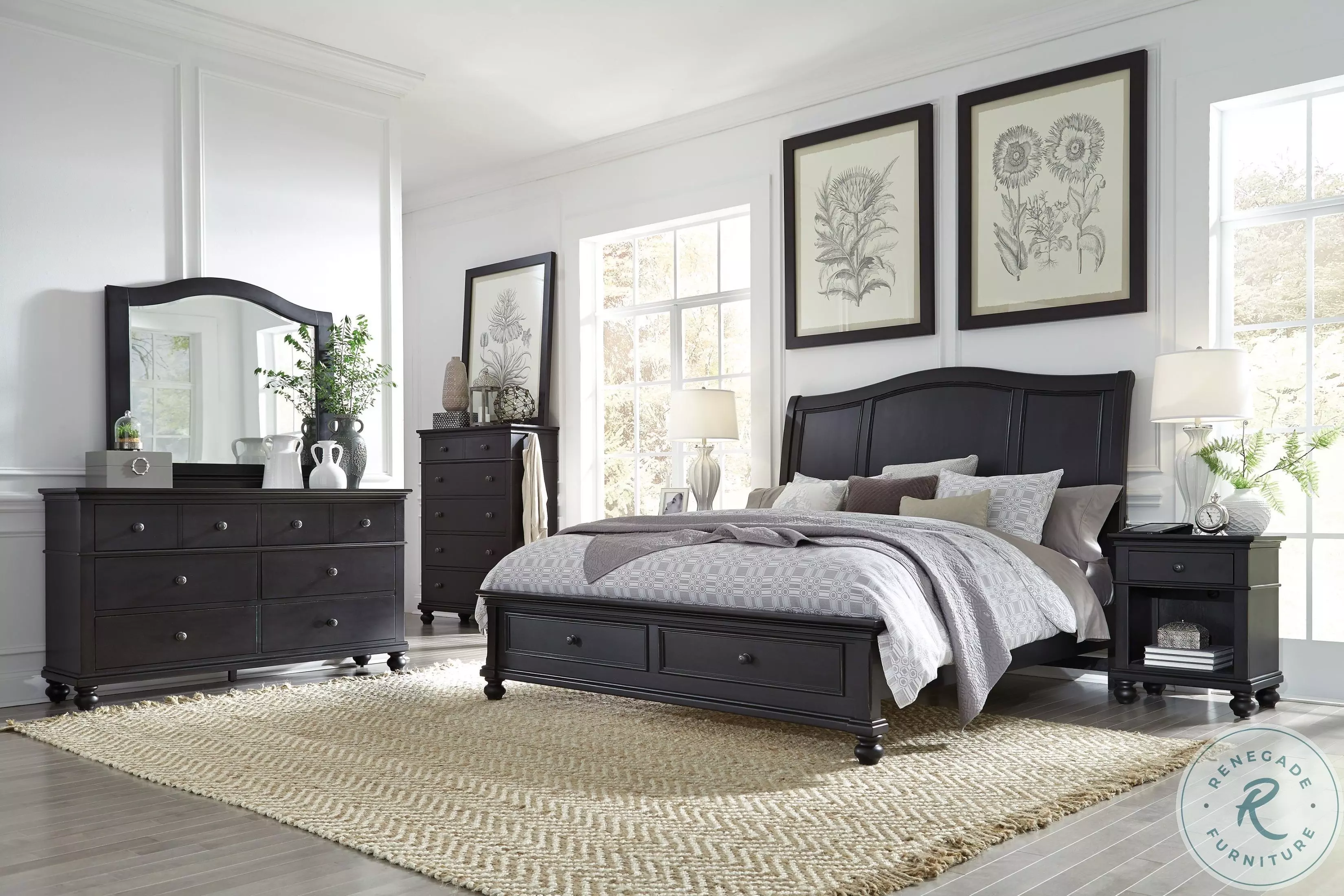 Oxford Rubbed Black Sleigh Storage Bedroom Set from Aspen