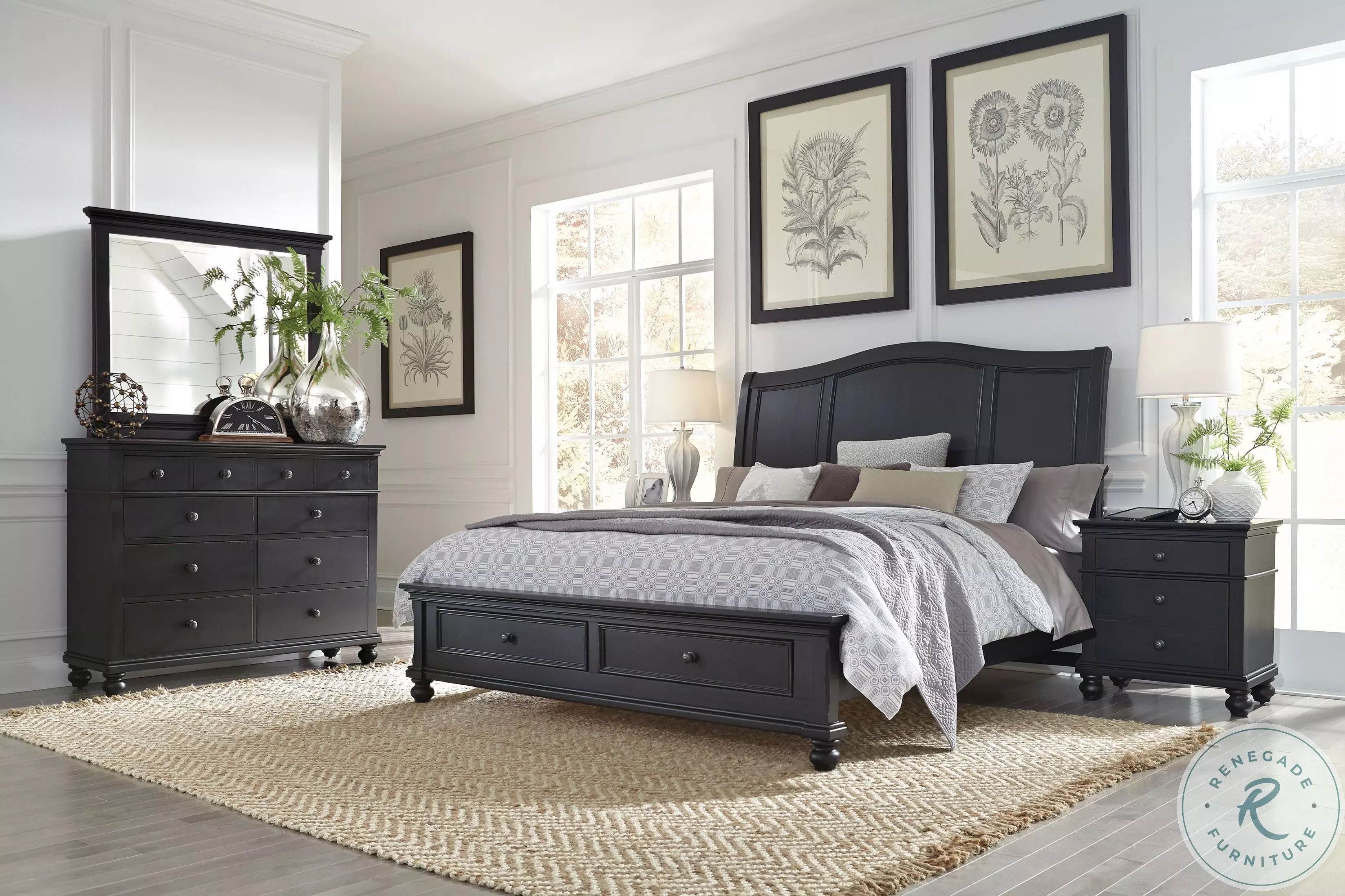 Oxford Rubbed Black Sleigh Storage Bedroom Set from Aspen