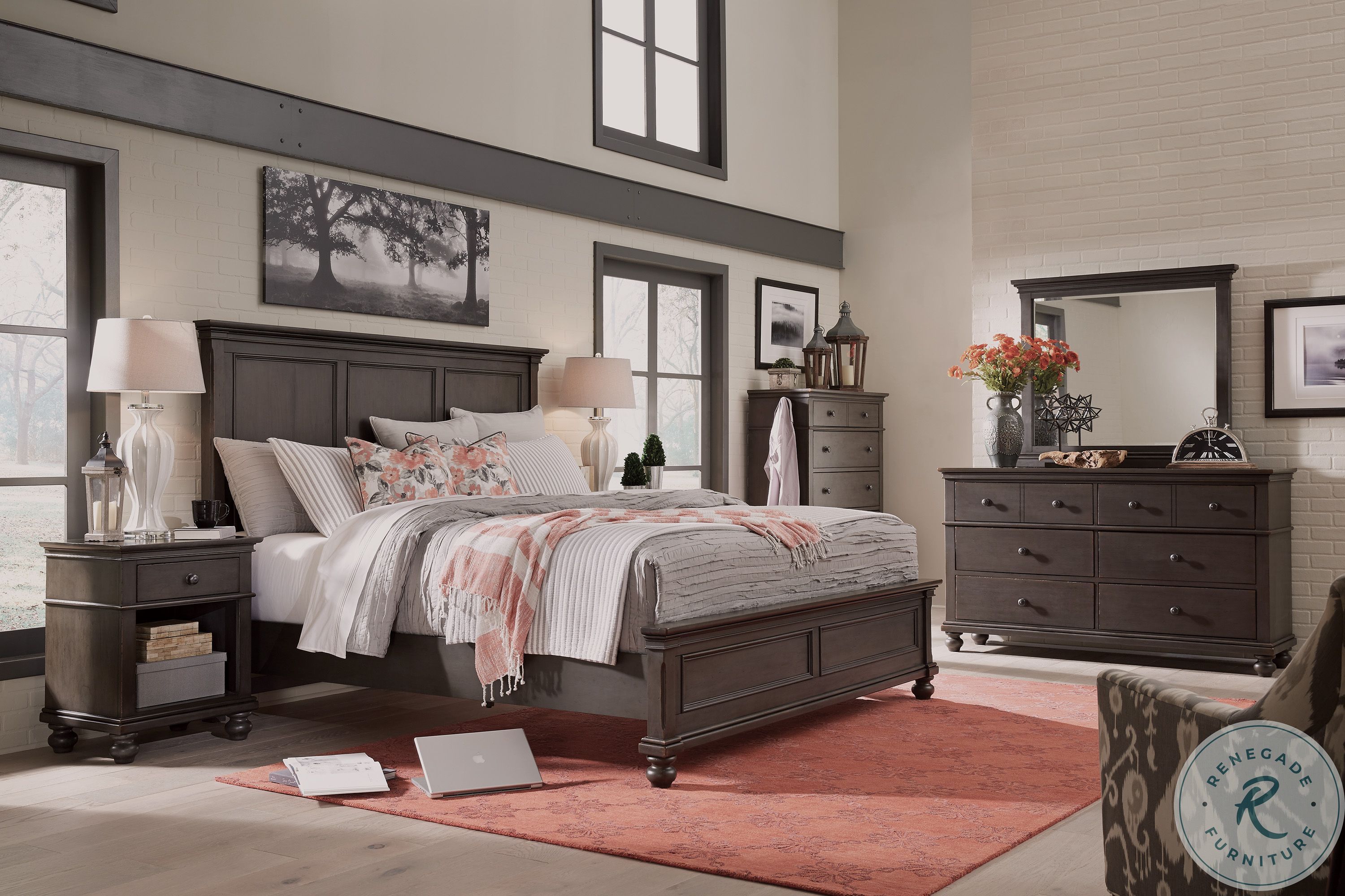 Oxford Peppercorn Queen Low Profile Panel Bed From Aspen Home Coleman Furniture
