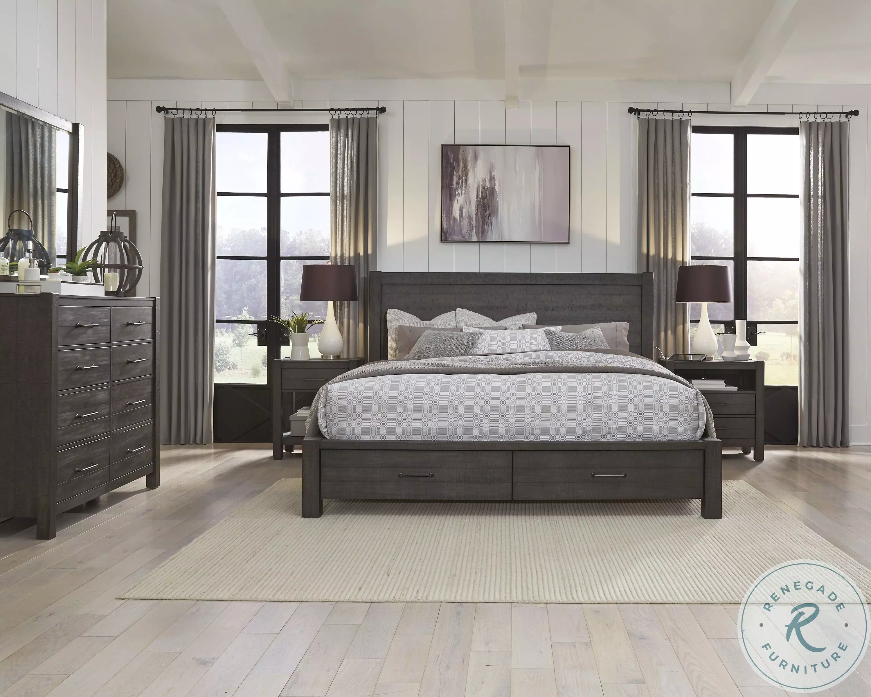 Mill Creek Carob Distressed Platform Storage Bedroom Set from