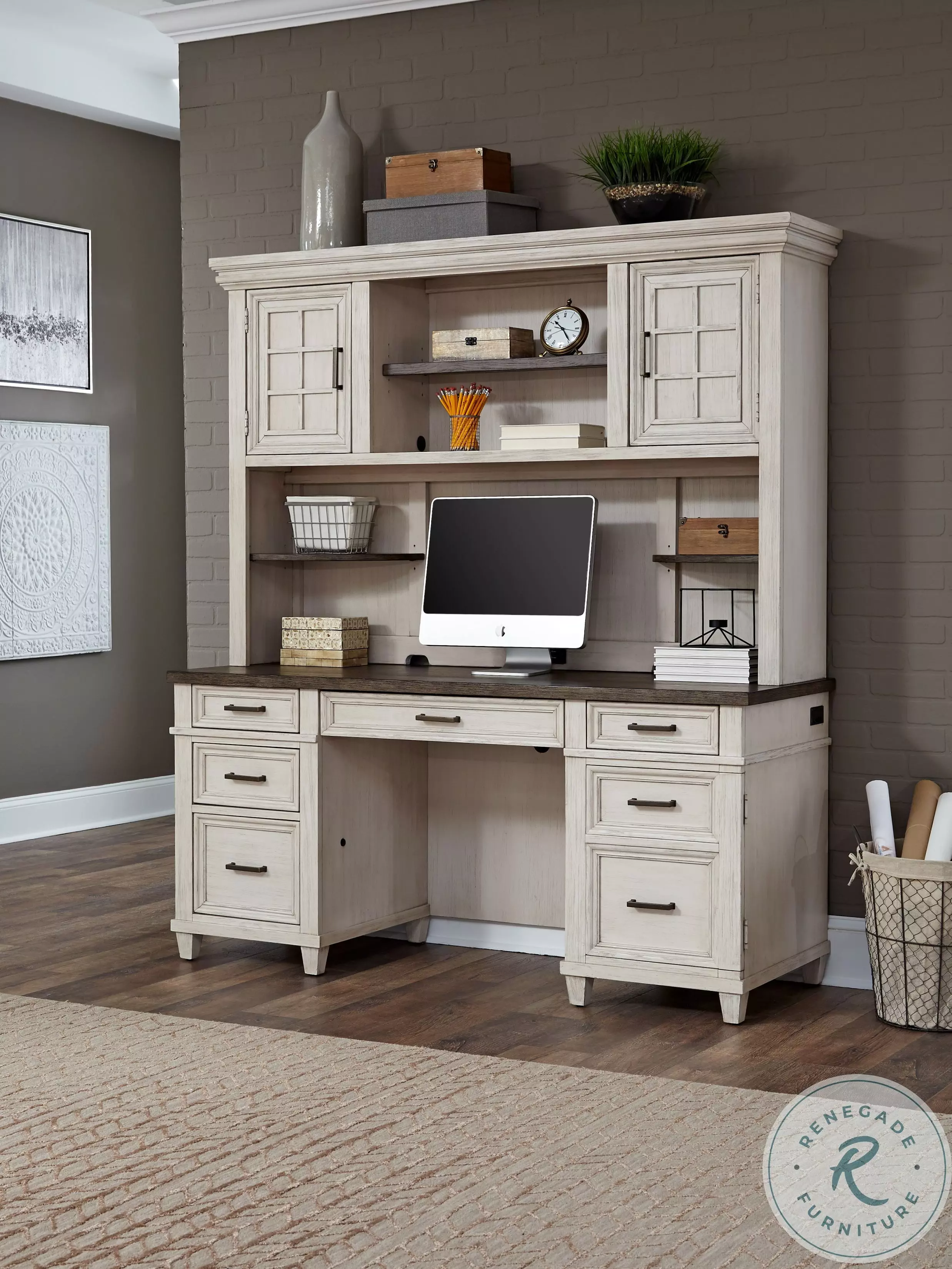 Caraway Aged Ivory Credenza Desk From Aspen Home | Coleman Furniture
