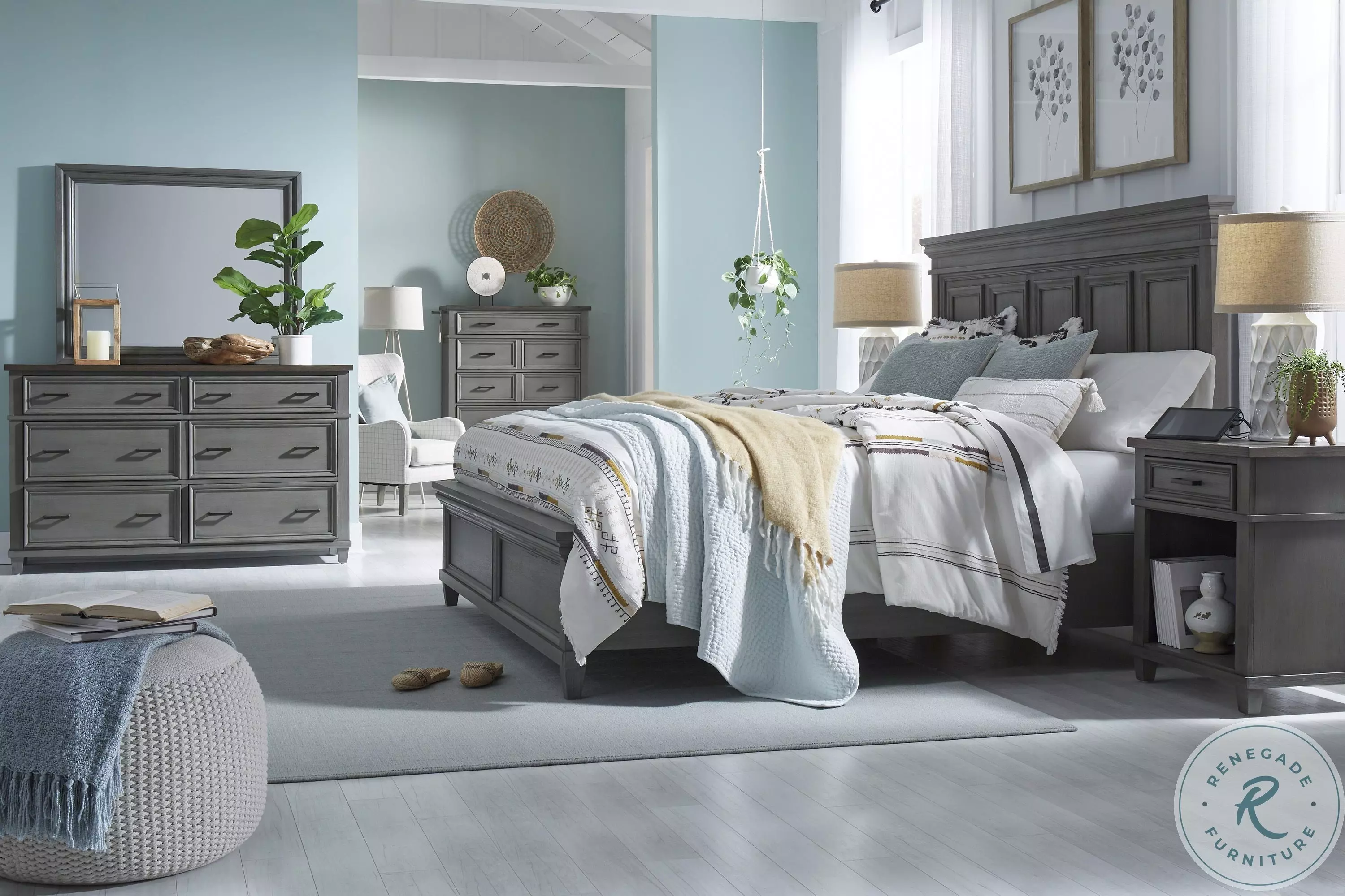 EAST BOY 寝具３点セット　シングル　グレー Caraway Aged Slate Estate Panel Bedroom Set From Home Gallery