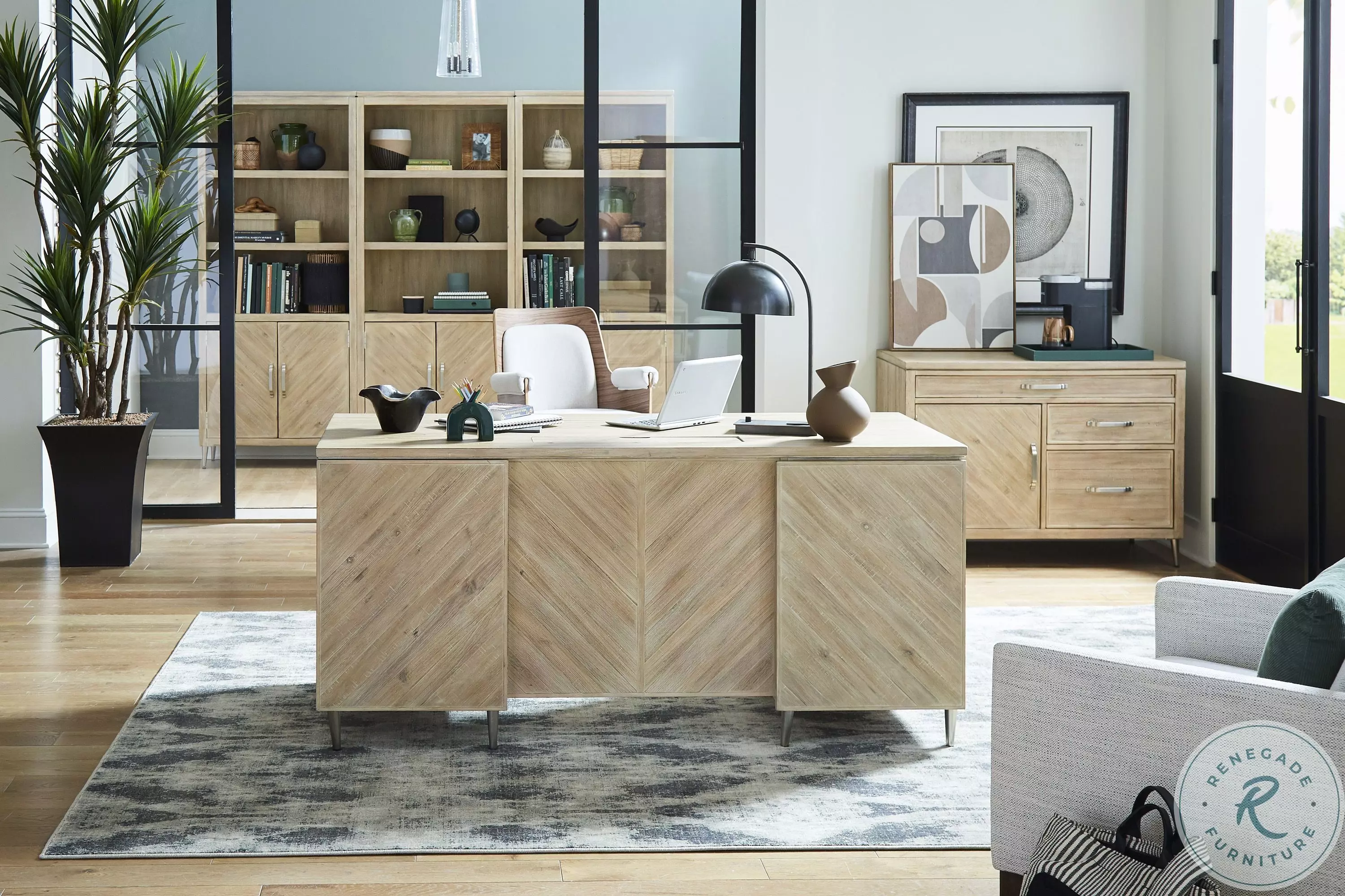 Maddox Biscotti Credenza Desk with Hutch From Home Gallery Stores