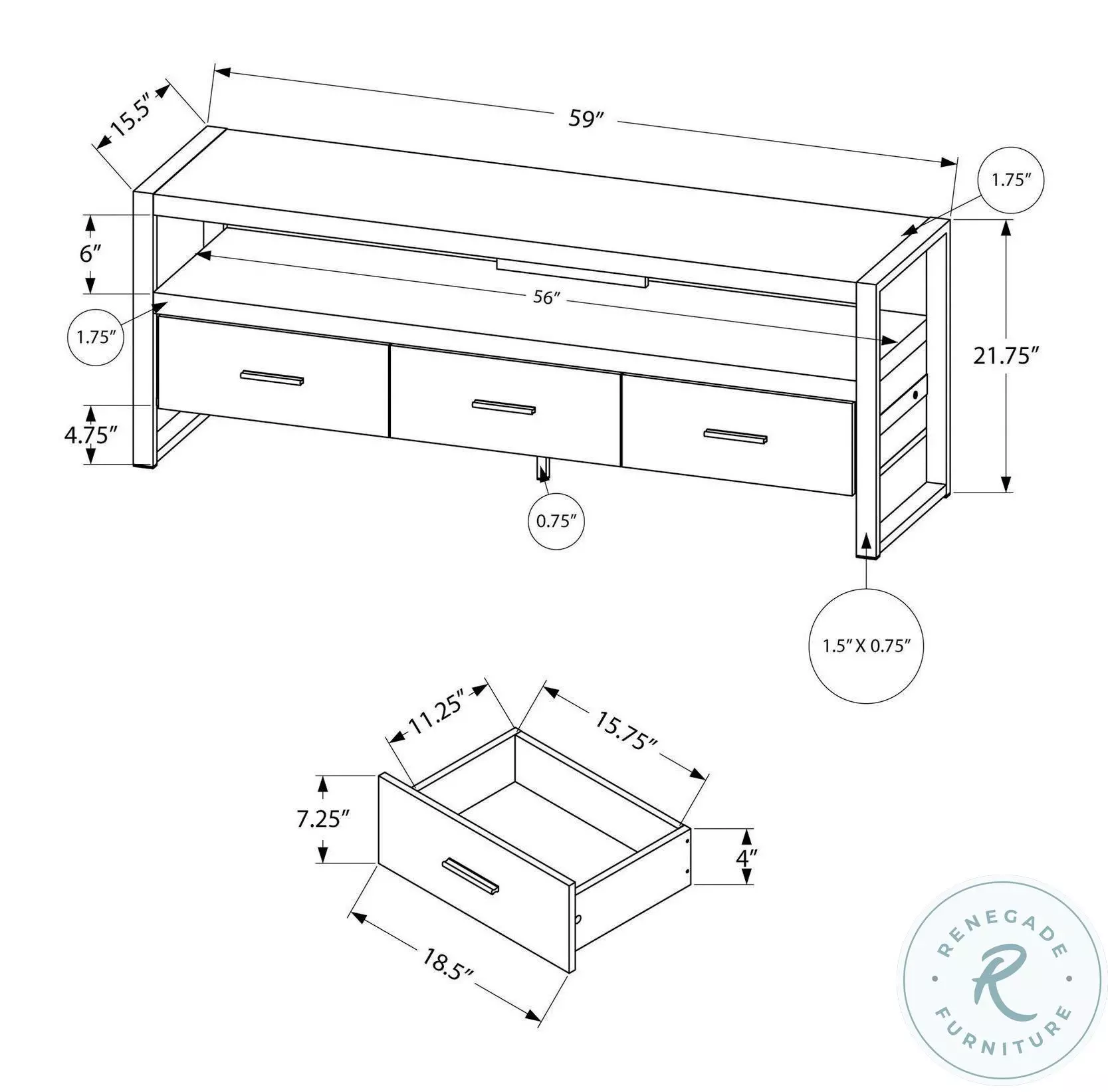 2823 Black 60" TV Stand