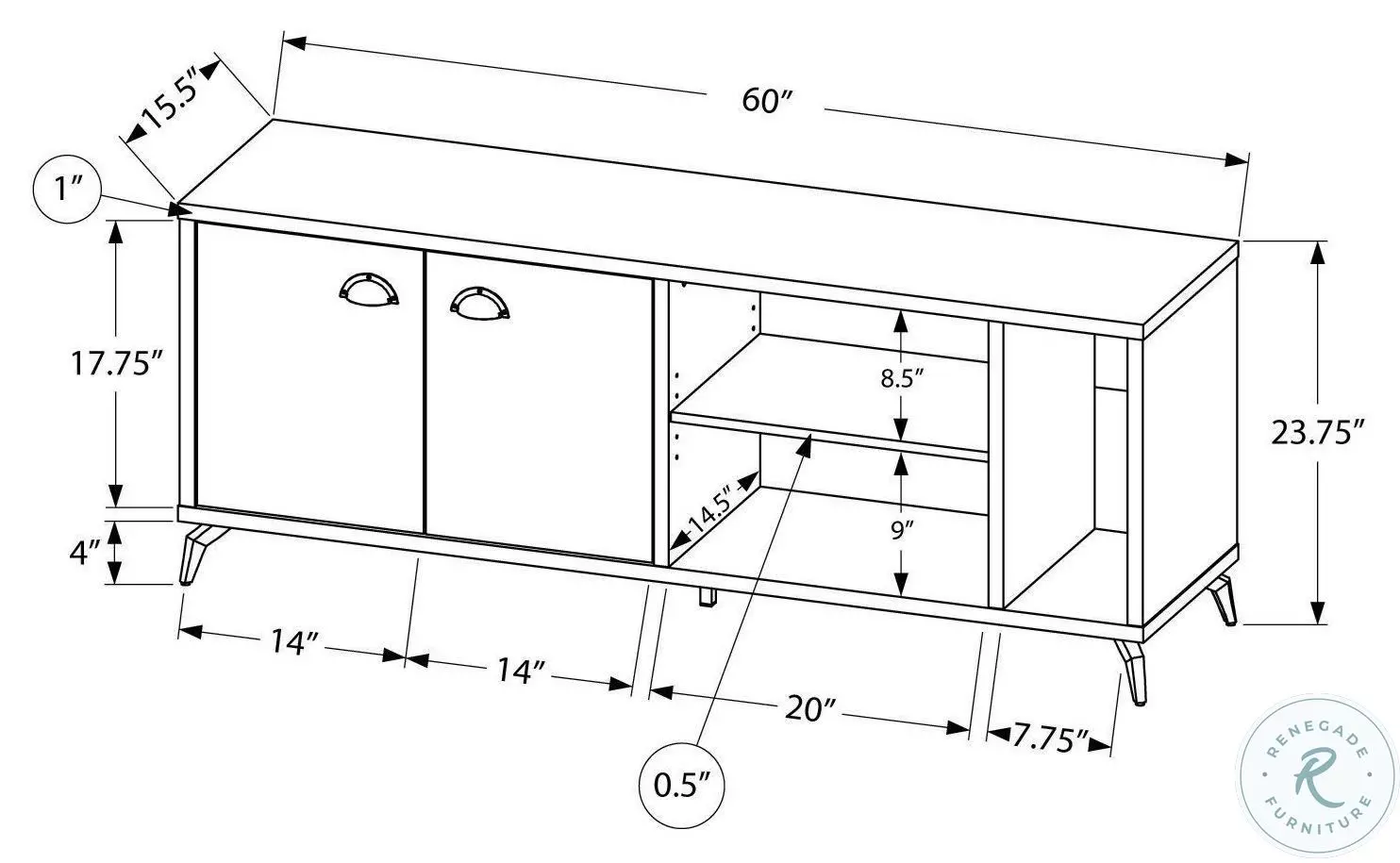2841 White And Grey 60" TV Stand