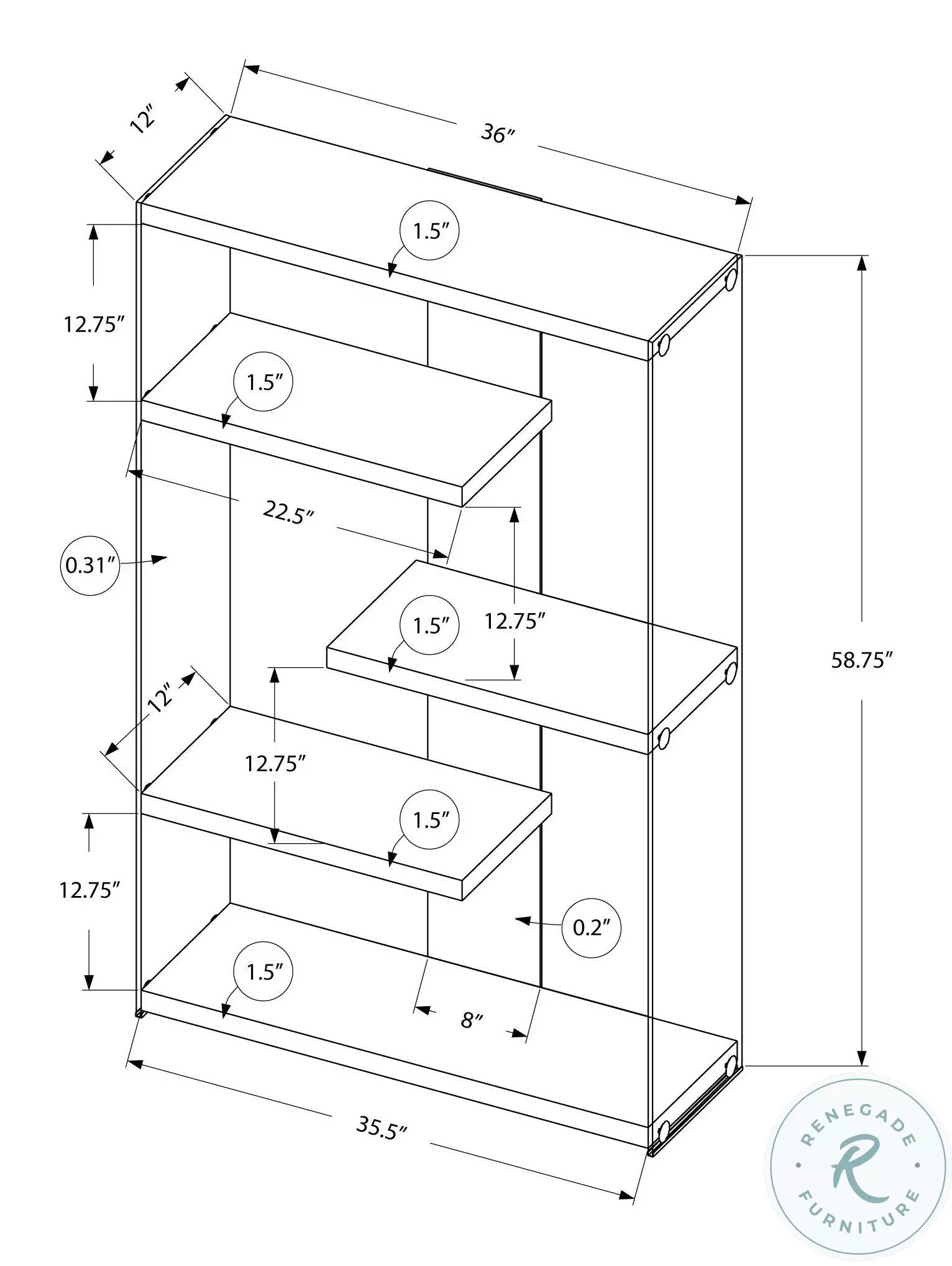 Glossy Hollow-Core 60" Bookcase