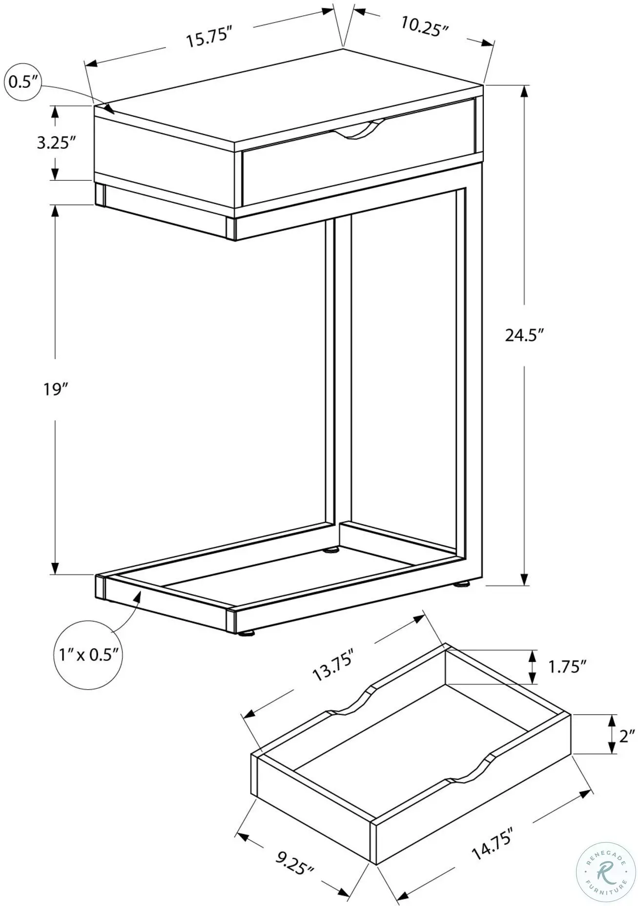 Chrome Metal And Grey Cement Drawer Accent Table