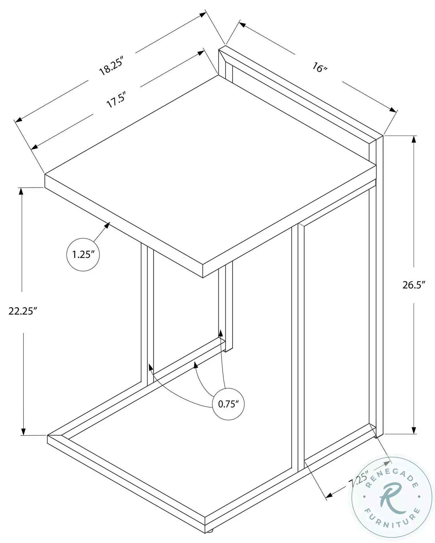 3638 Dark Taupe And Chrome Metal 25" C Shaped Accent Table