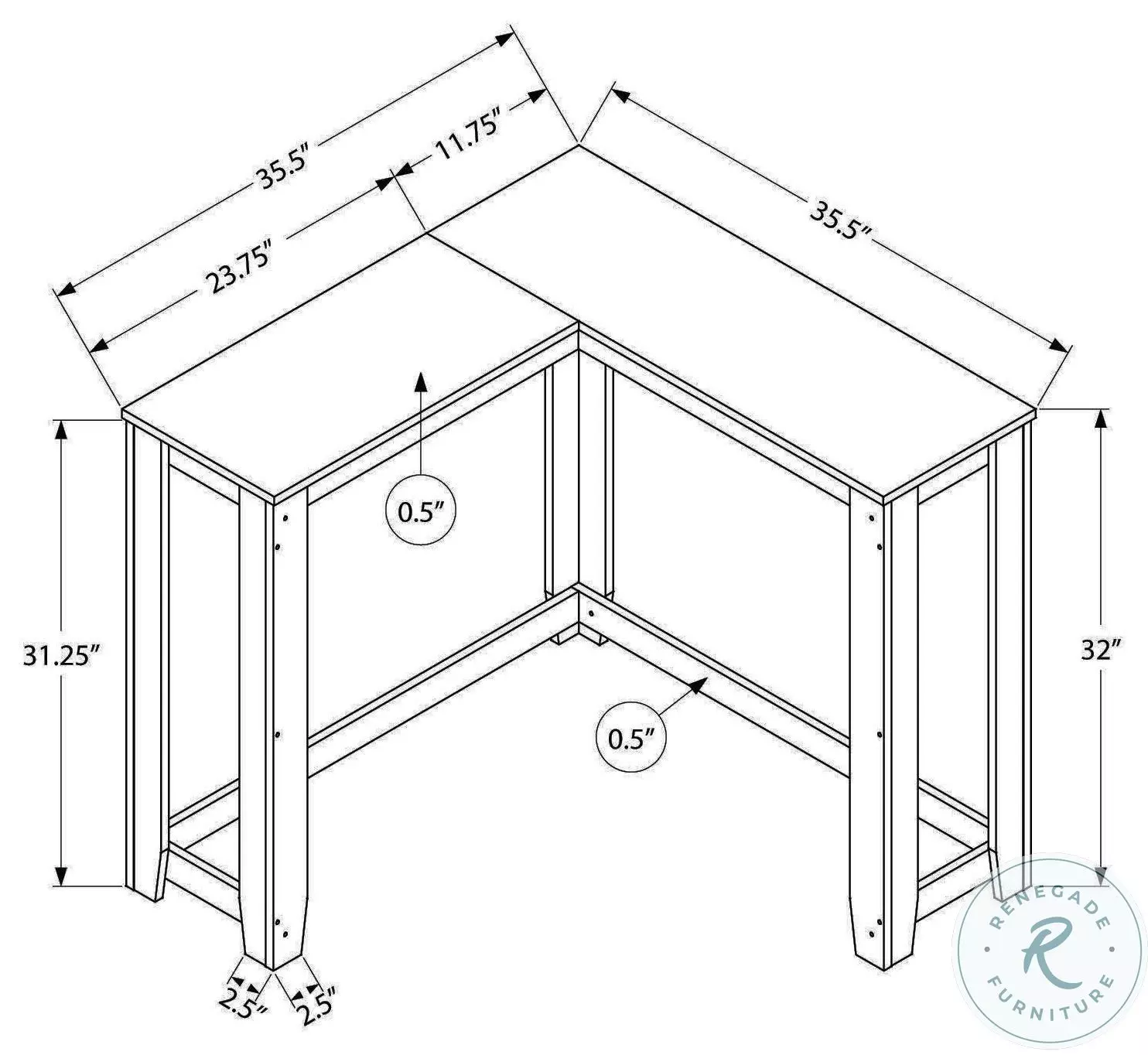 3657 Black 36" Corner Sofa Table