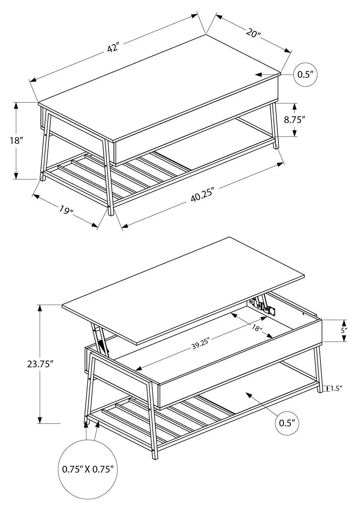 3820 Black Rectangular Lift Top Cocktail Table
